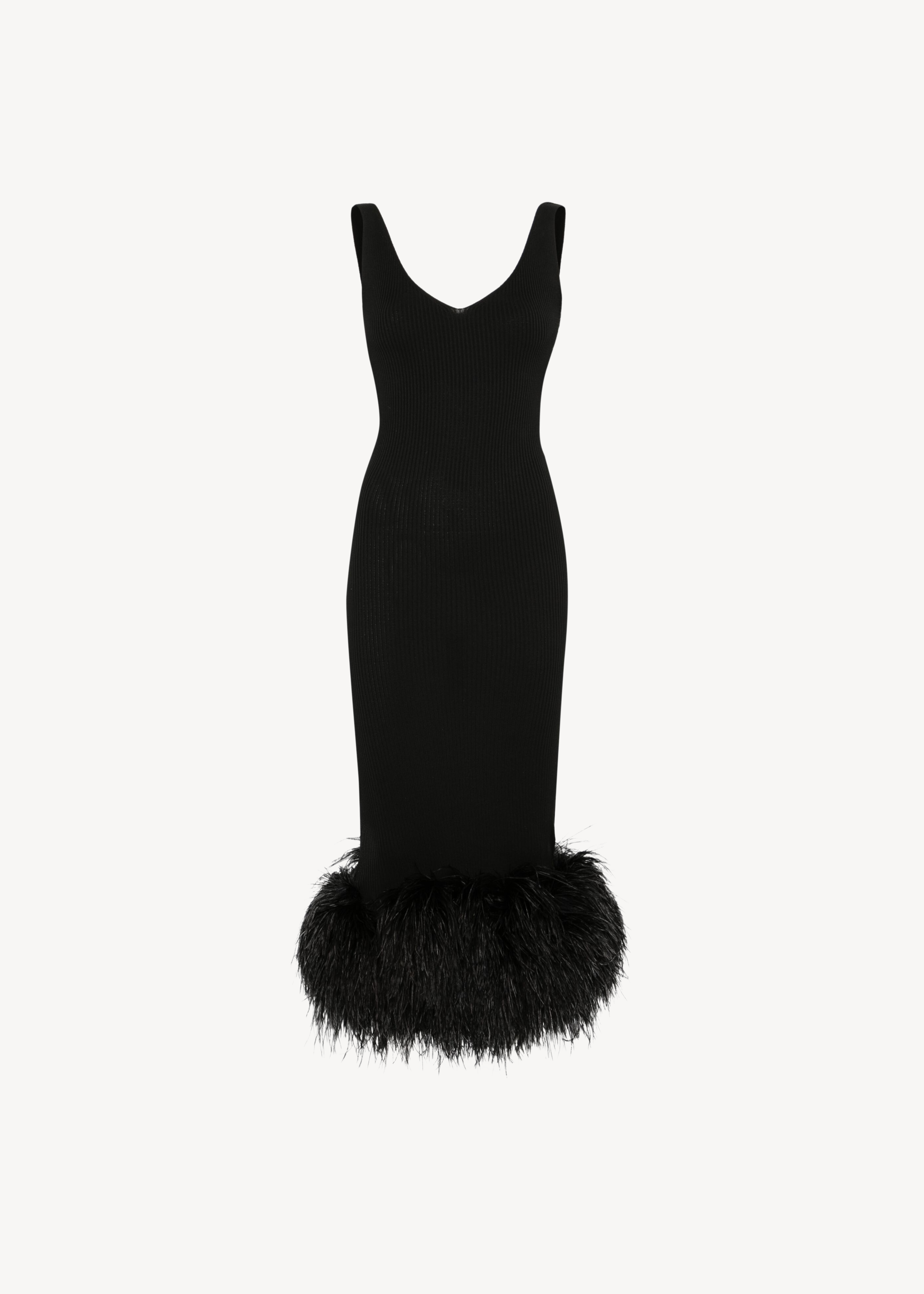 LOULOU Feather-Trim Midi Knit Dress - photo 1