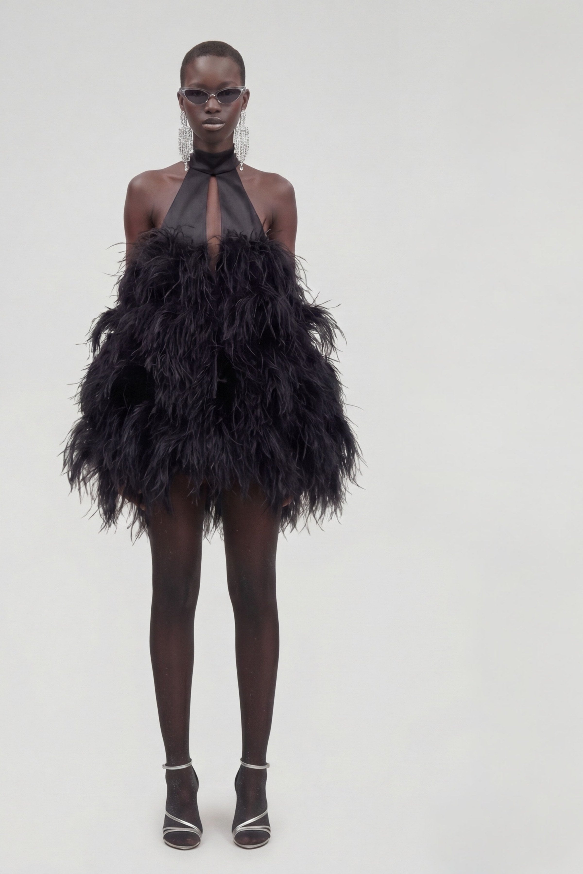 LOULOU Black Feather Halter Mini Dress - photo 4