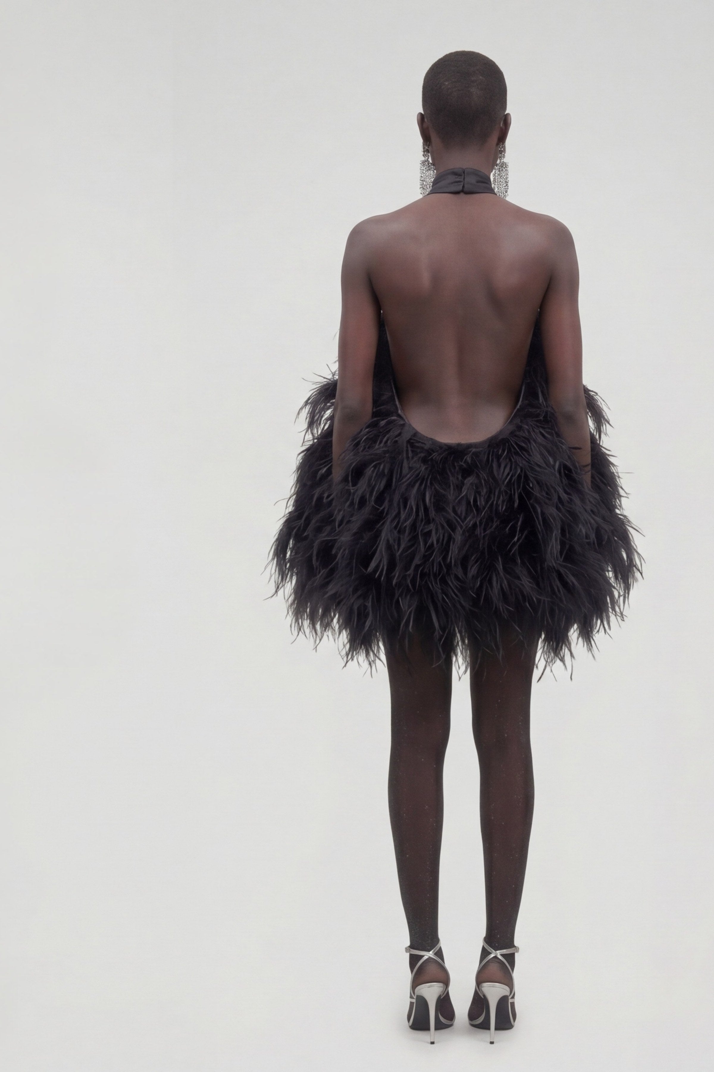 LOULOU Black Feather Halter Mini Dress - photo 6