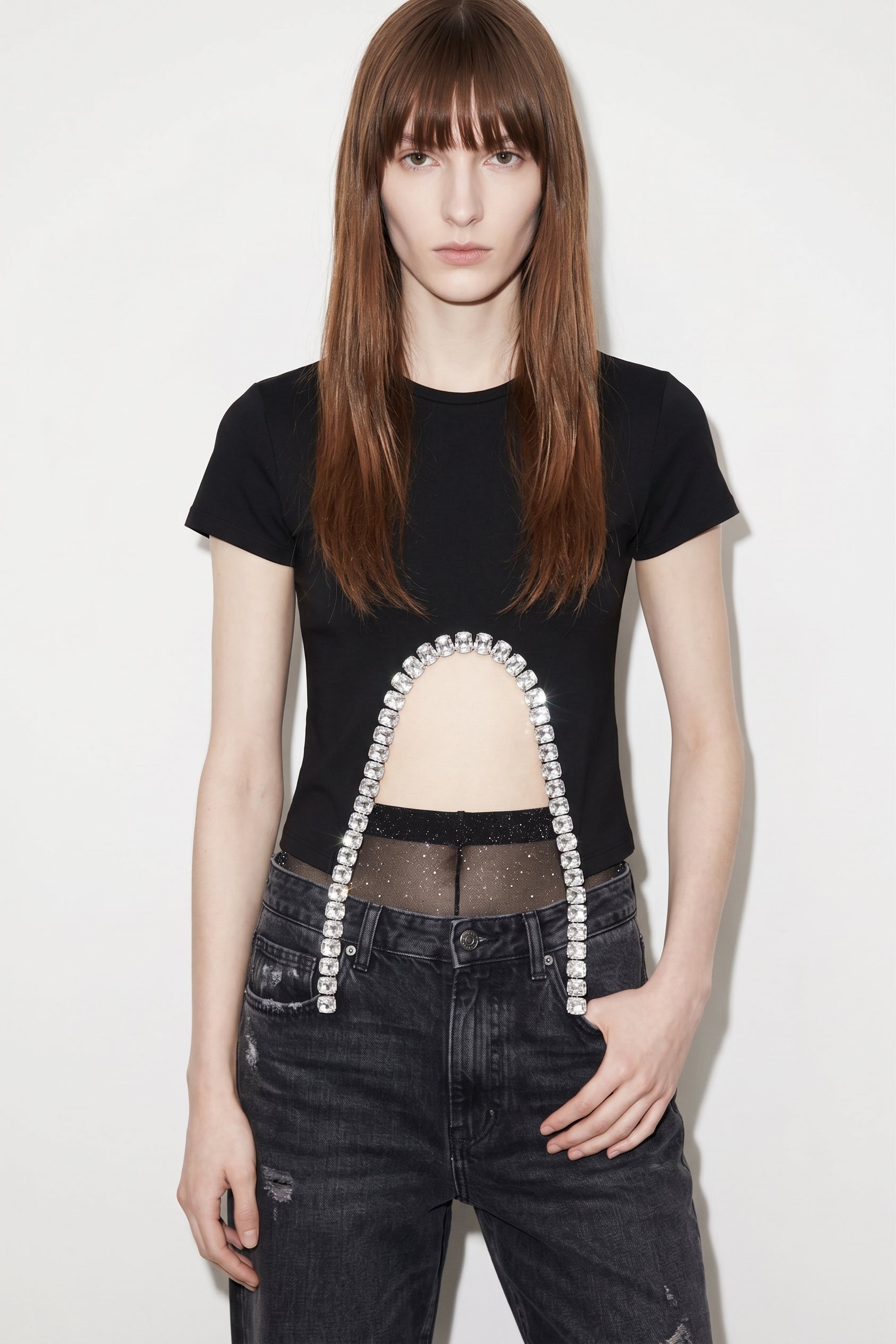 LOULOU Crystal-Trim Cut-Out T-Shirt - photo 2