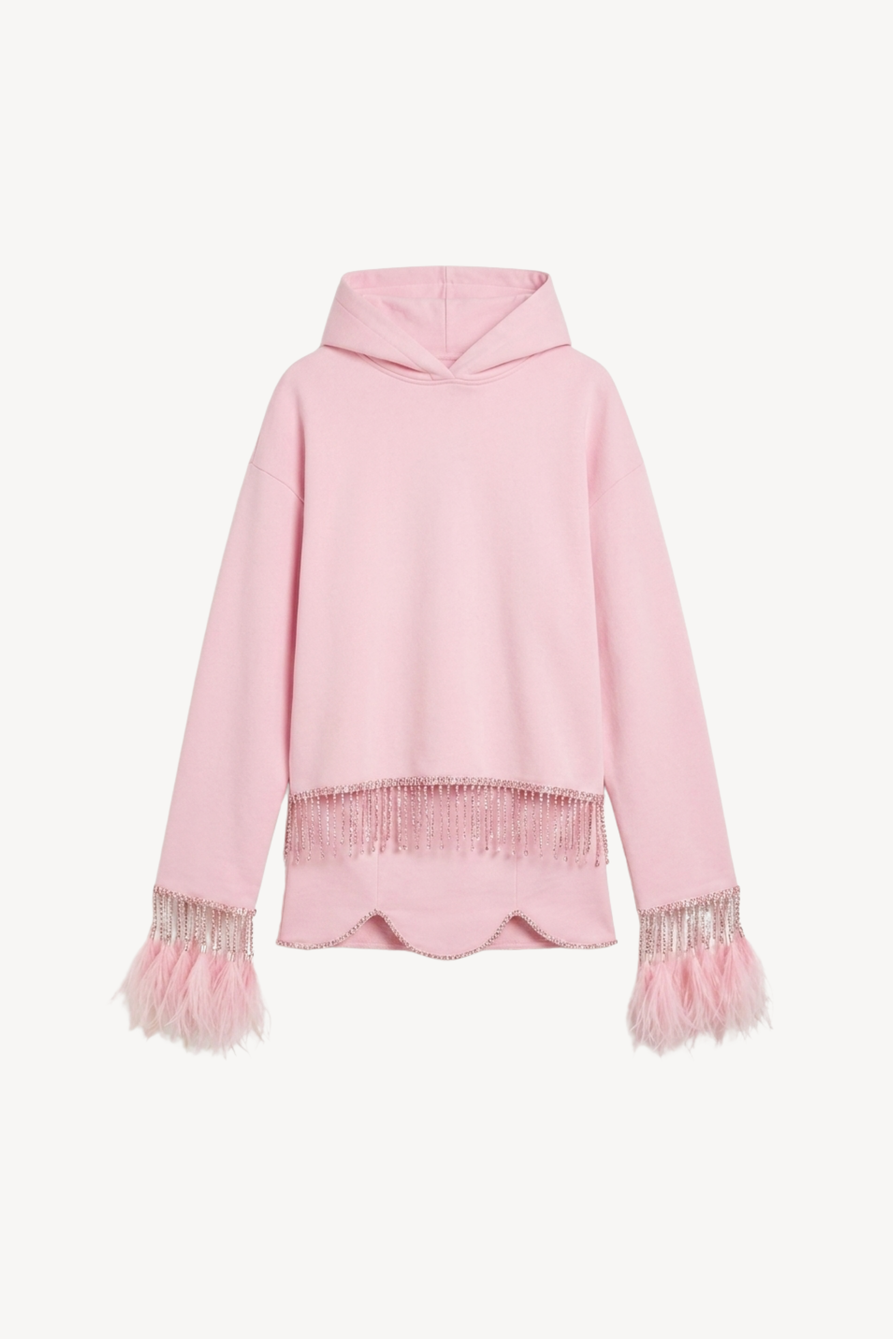 Pink Crystal Fringe Feather Hoodie