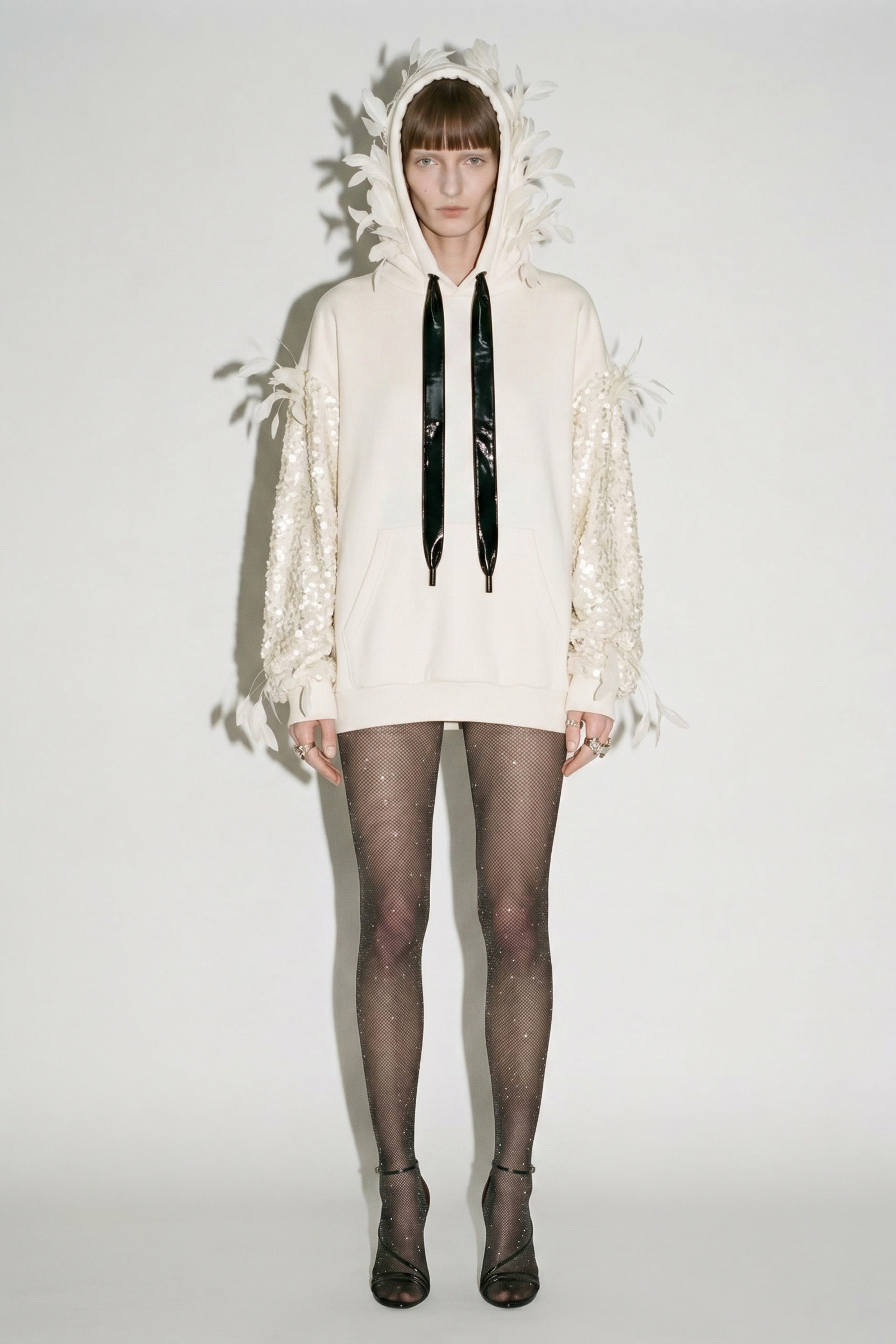 Ivory Sequin Feather Hoodie