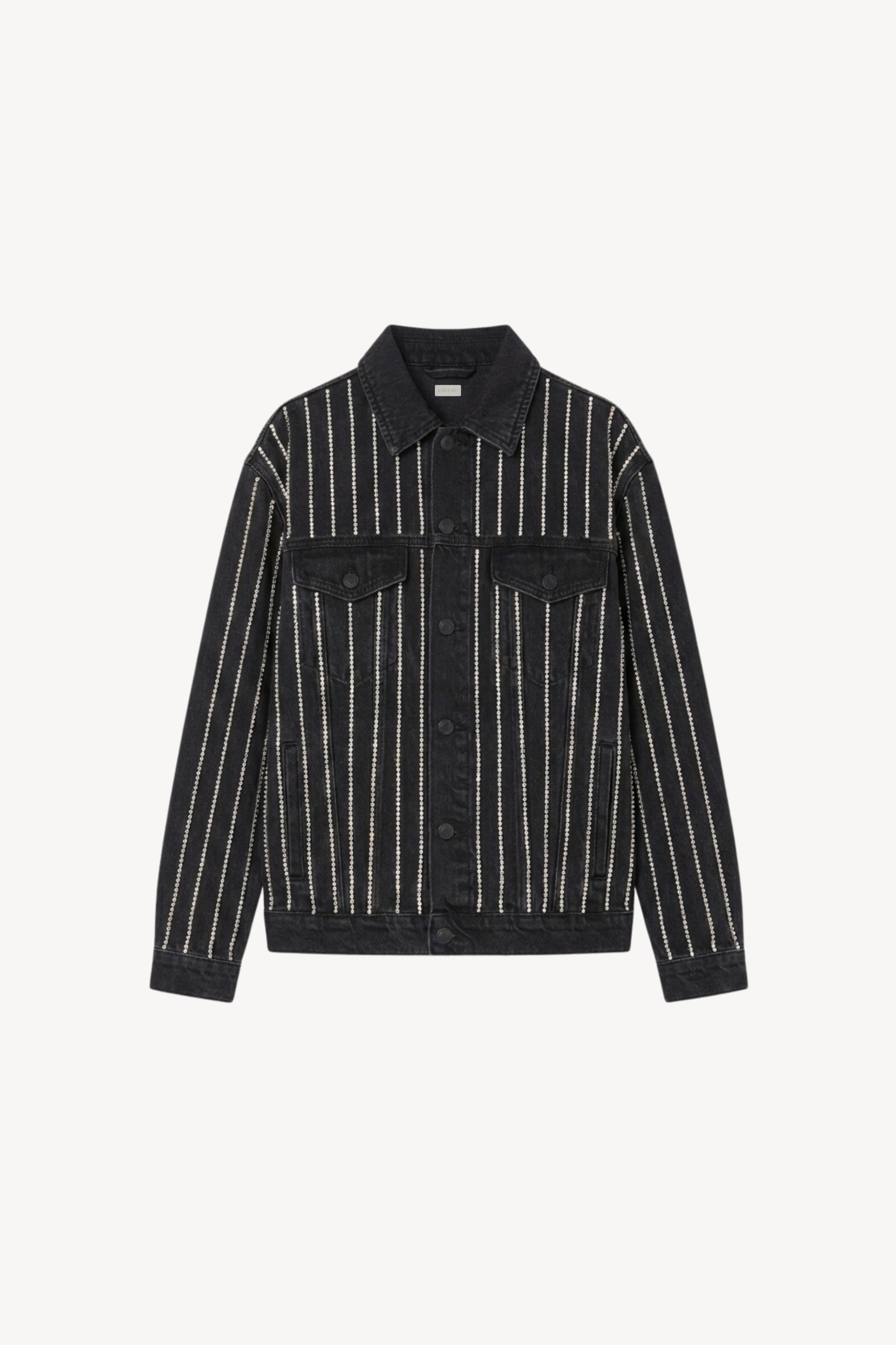 Washed Black Crystal Striped Denim Jacket