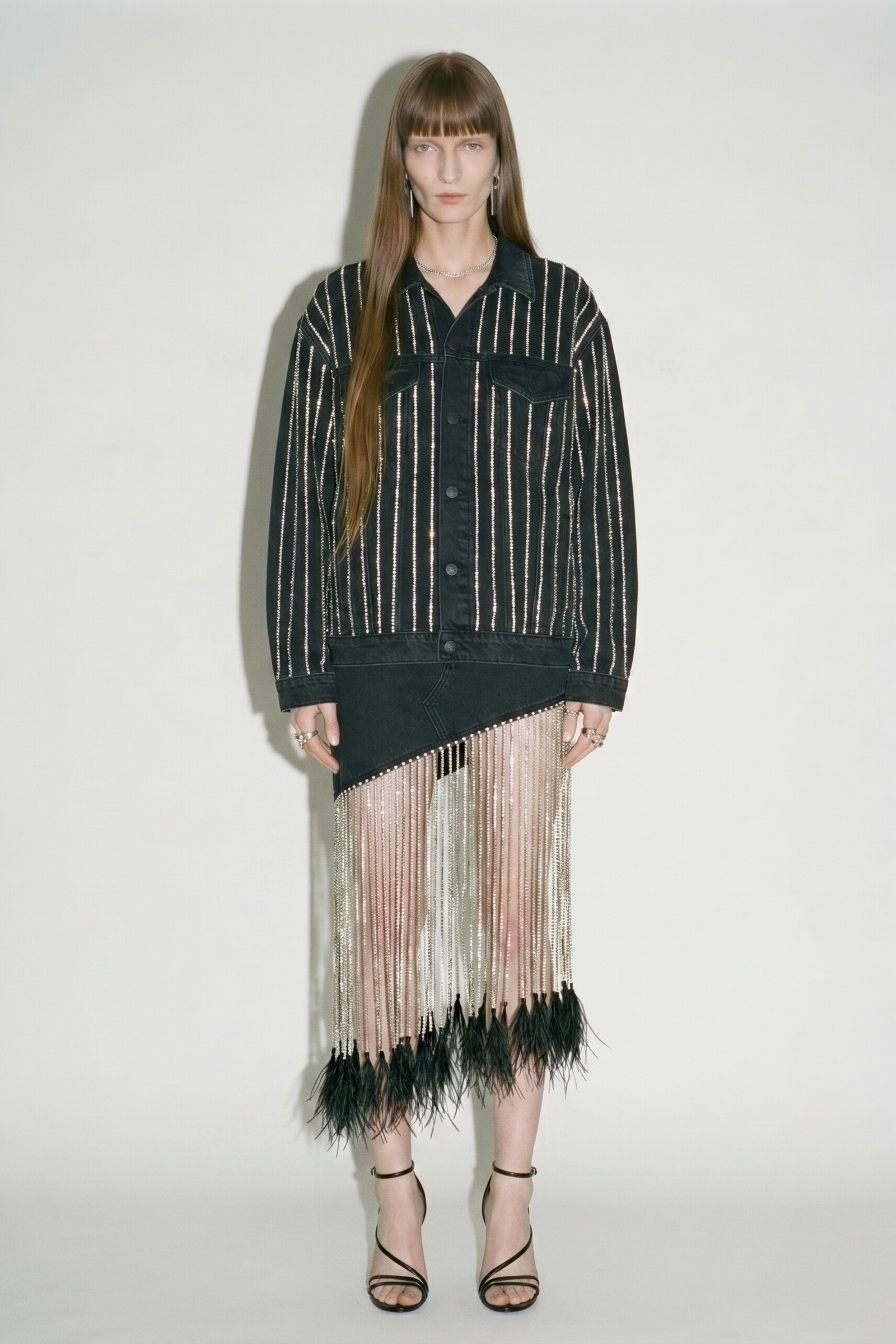 Denim Fringe Midi Skirt