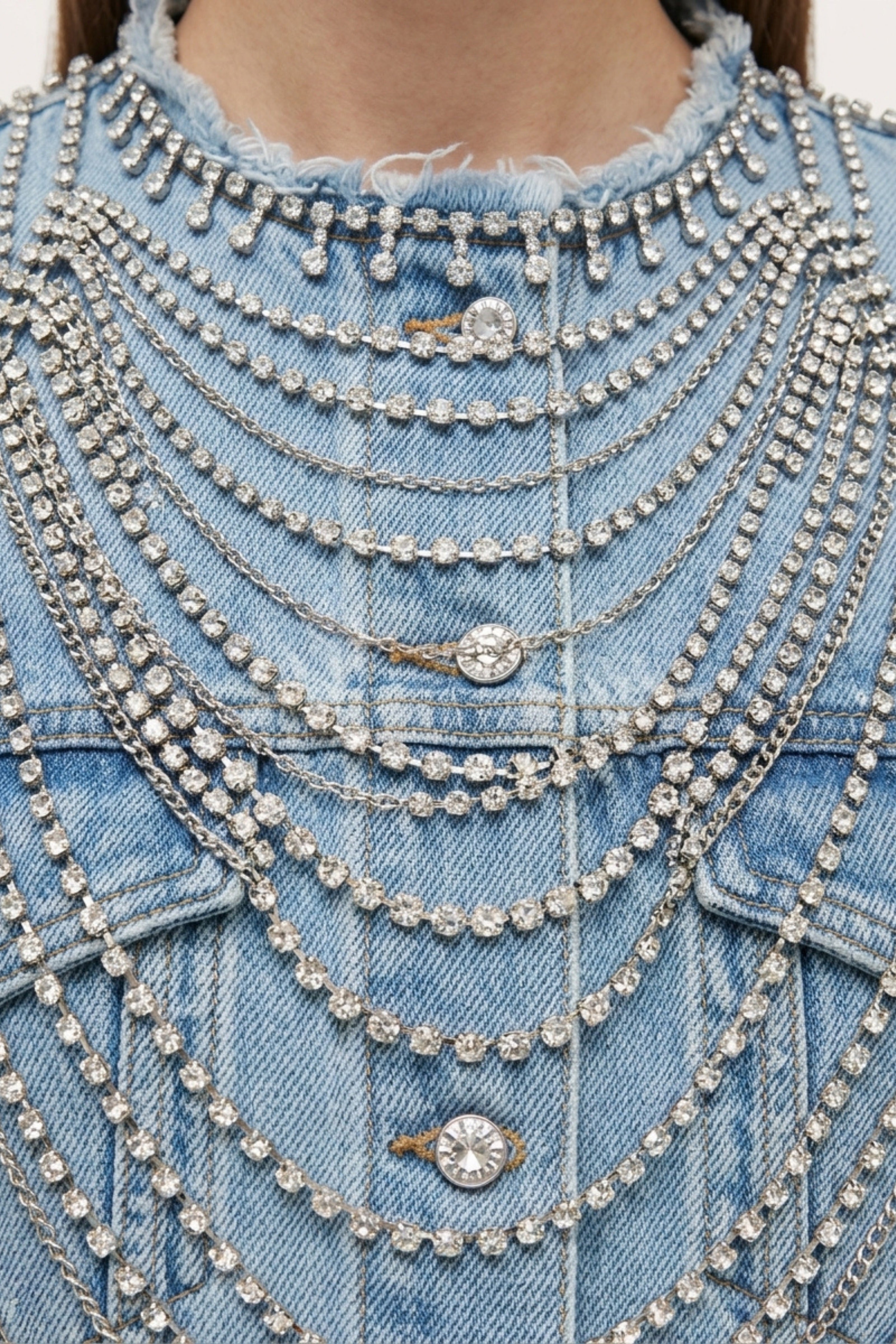 Light Blue Crystal Fringe Denim Jacket