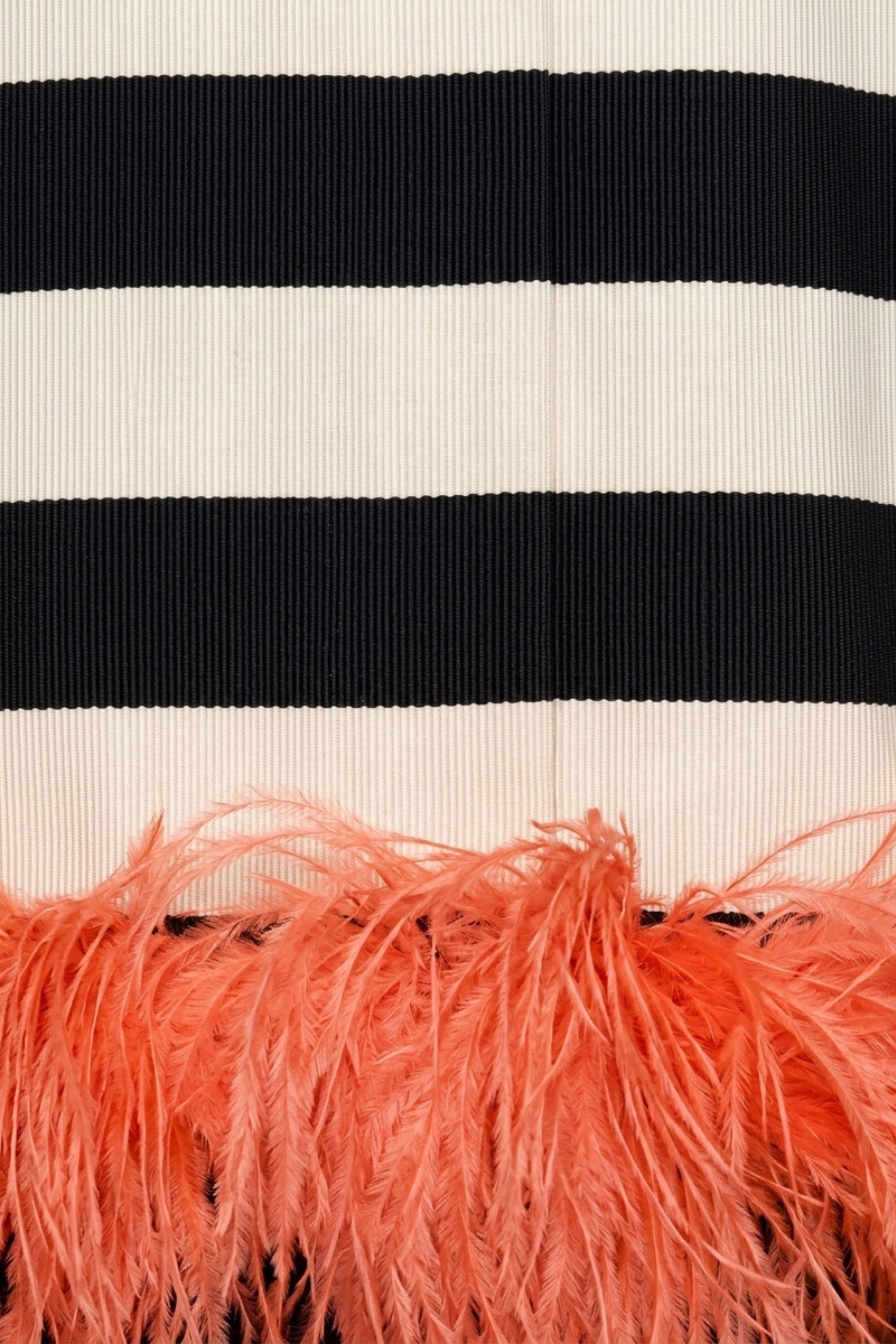Ivory Striped Puff Sleeve Feather Mini Dress