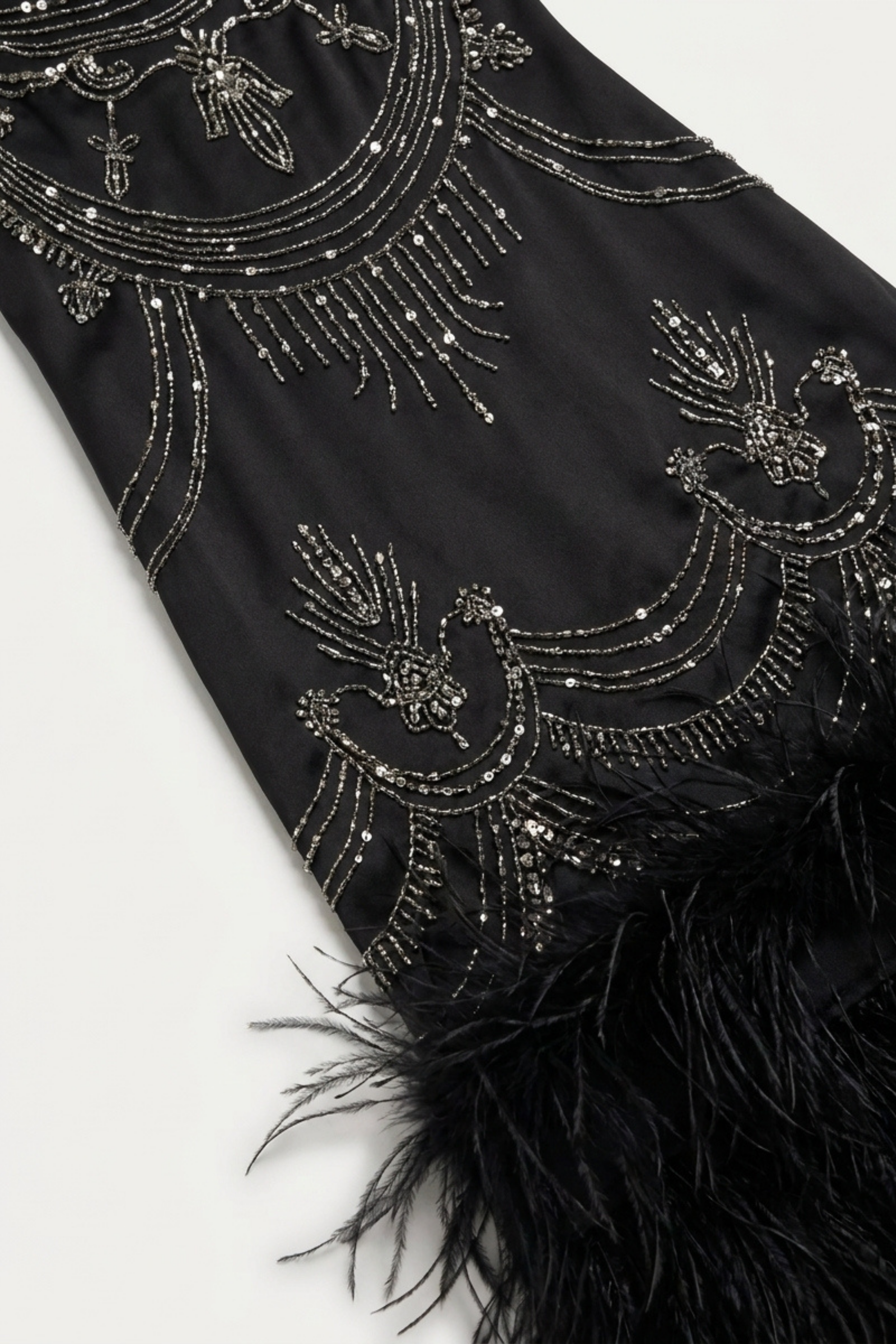 Black Embellished Feather Maxi Dress