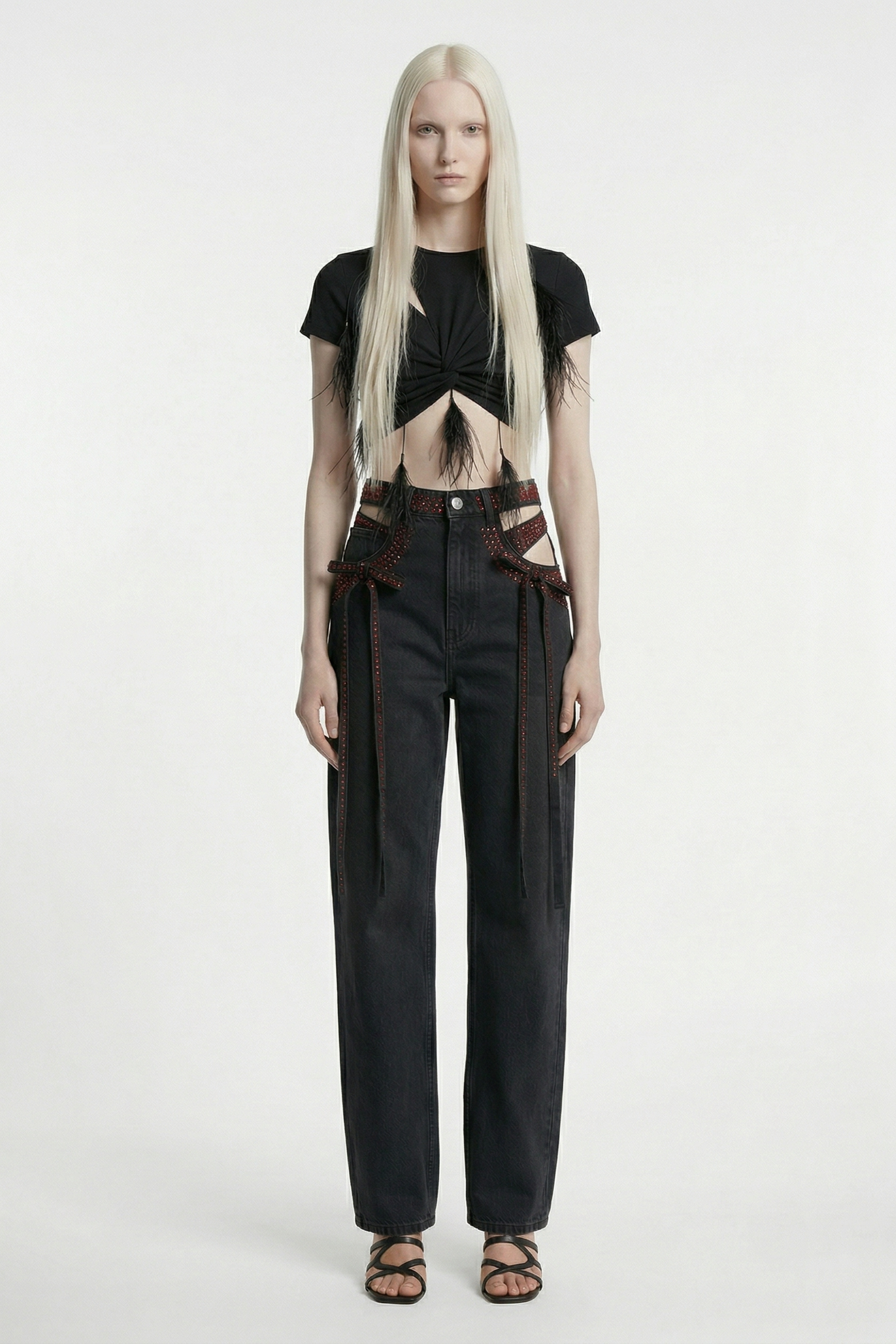 LOULOU Wide Leg Cut-Out Waist Denim Jeans in Black - photo 2