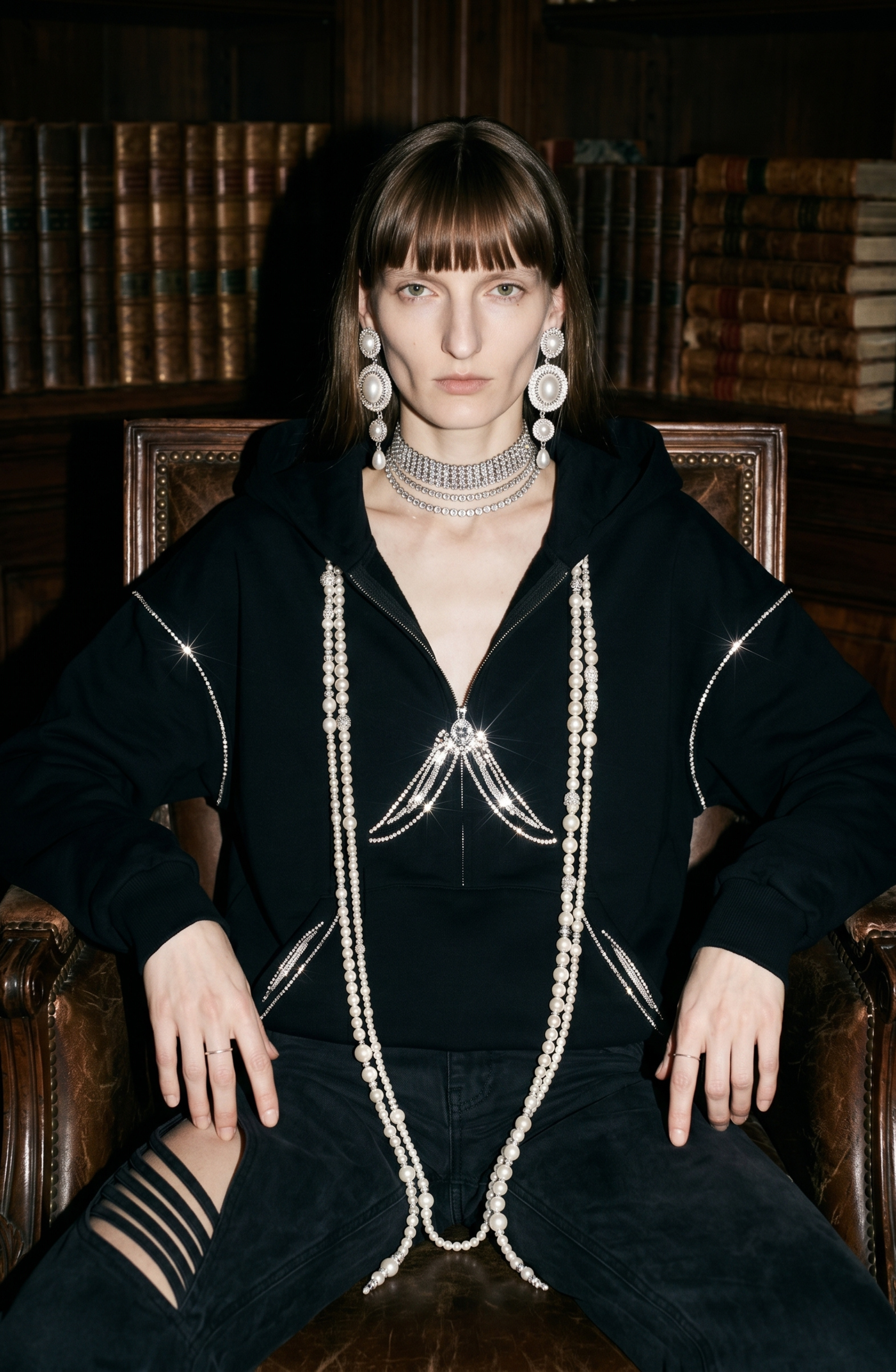 Pearl-Trim Hoodie