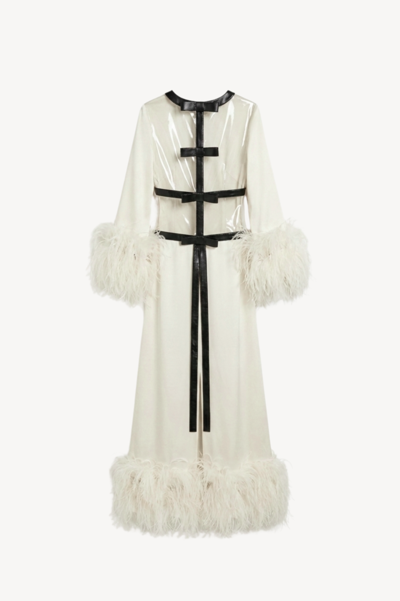Ivory sheer back feather trim robe product image