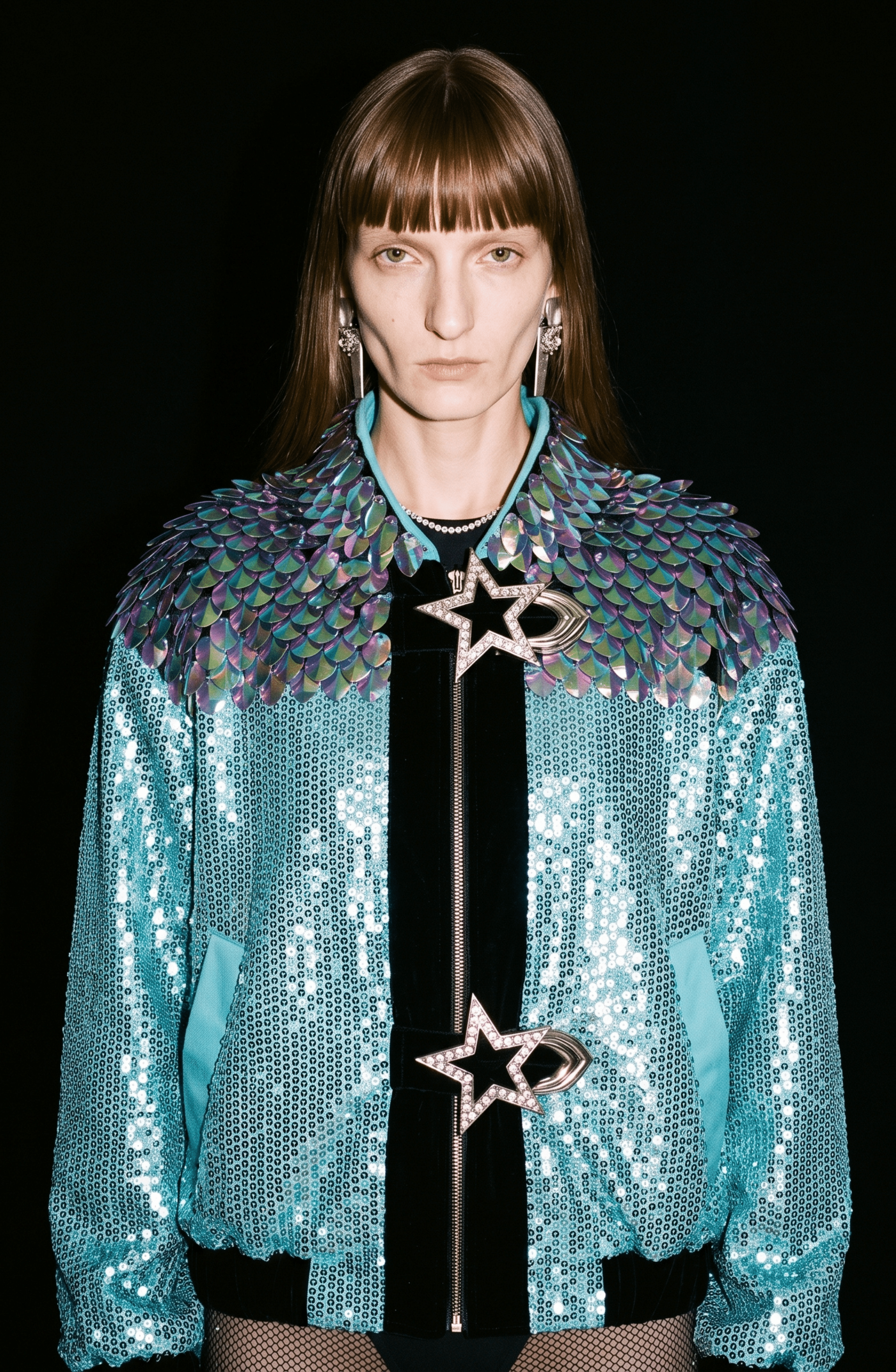 Sequin Star Buckle Bomber Jacket