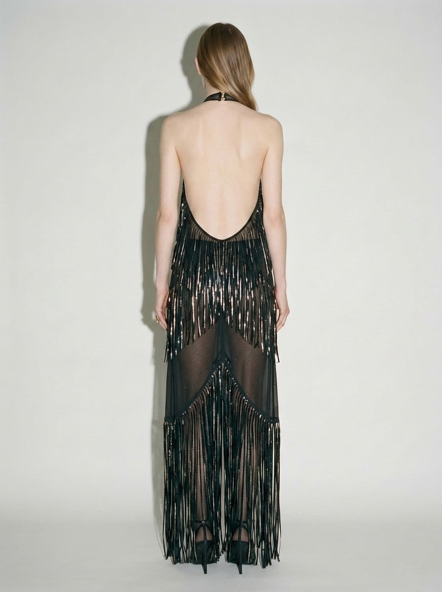 Fringe Halterneck Gown