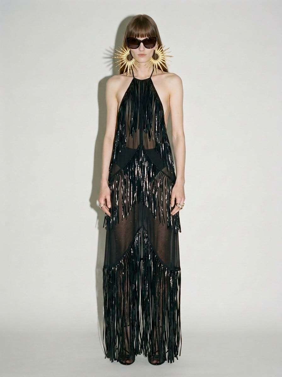 Fringe Halterneck Gown