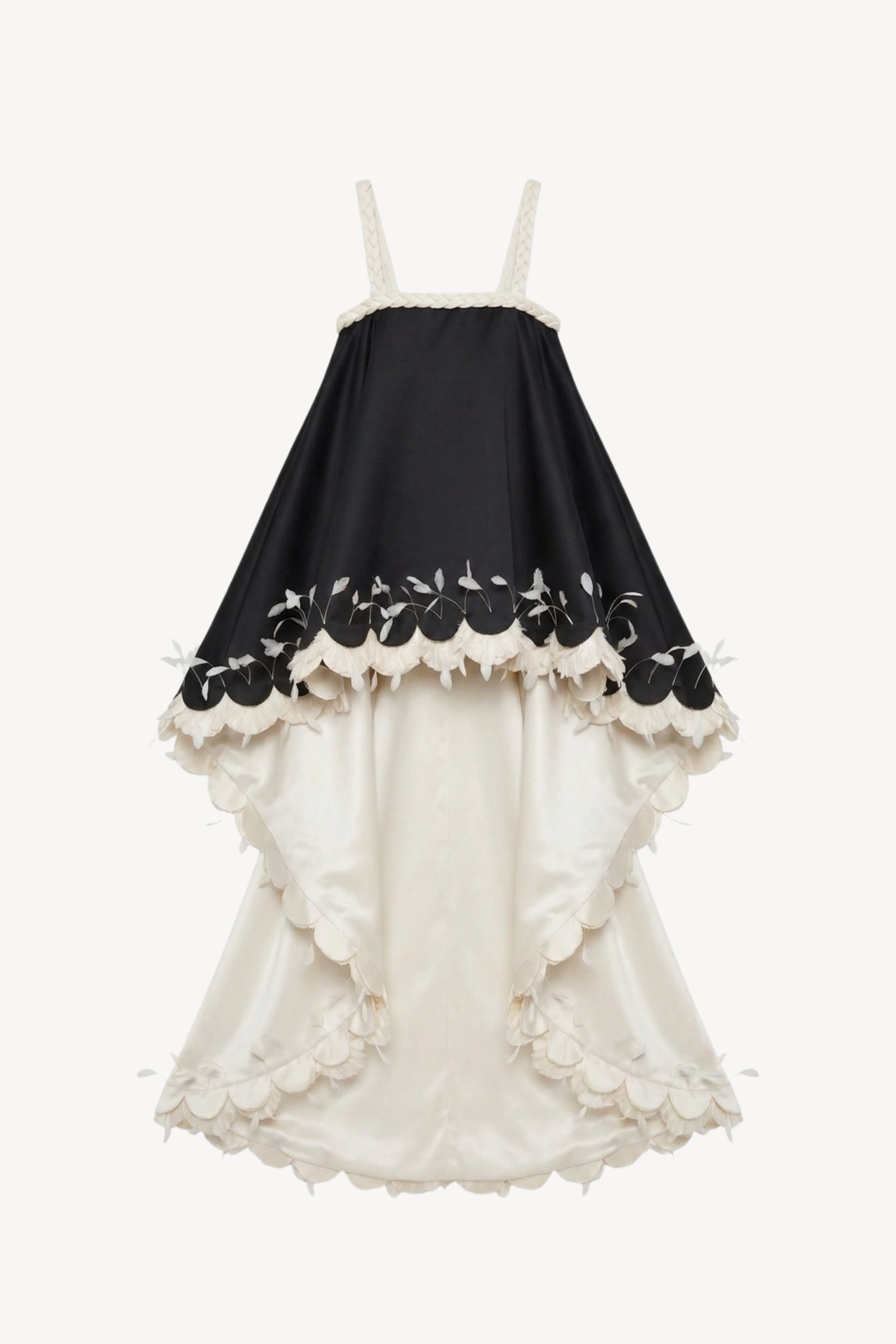 Black Ivory Braided Trim High-Low Dress