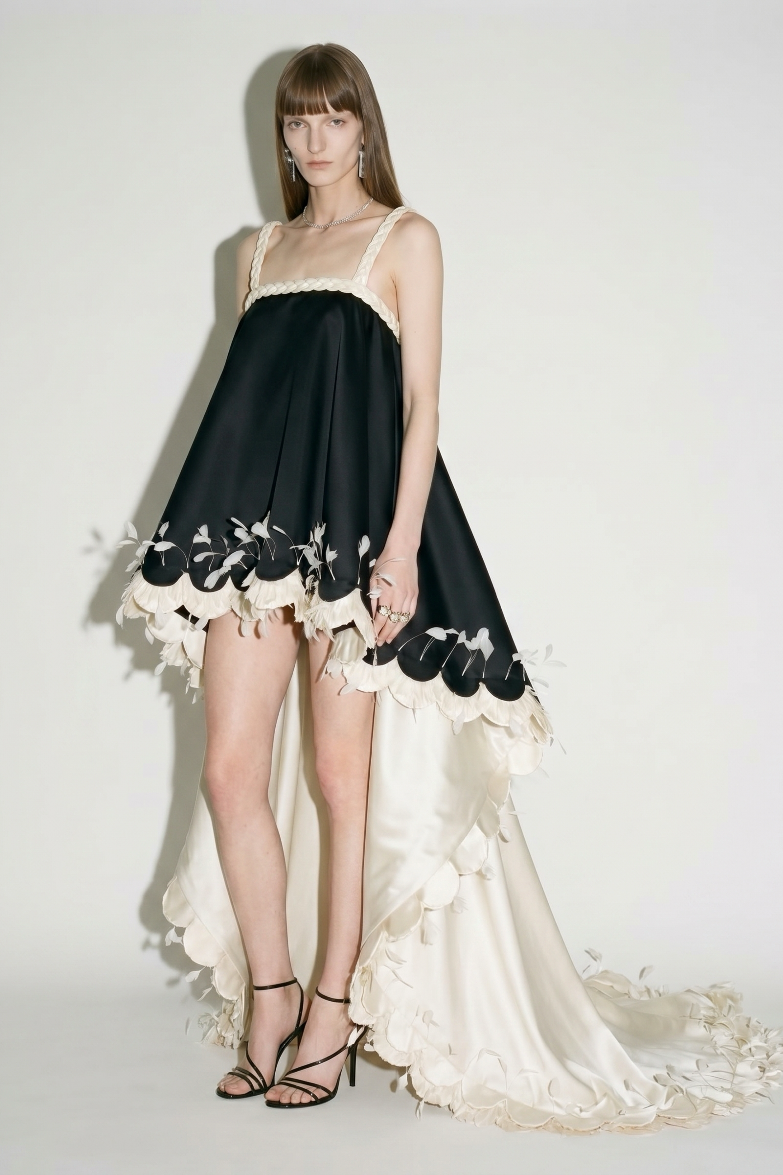 Black Ivory Braided Trim High-Low Dress