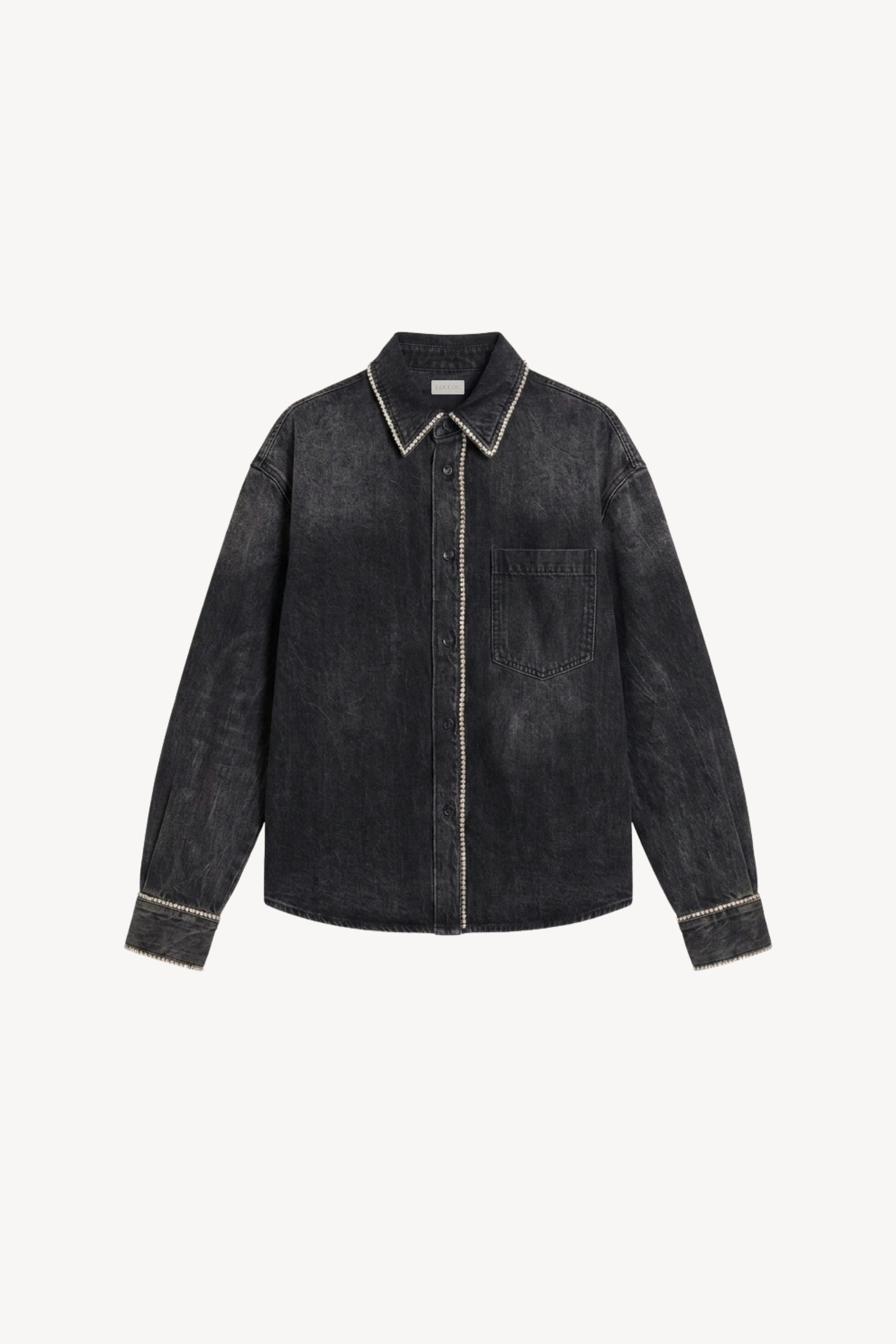 Washed Black Crystal Trim Denim Shirt