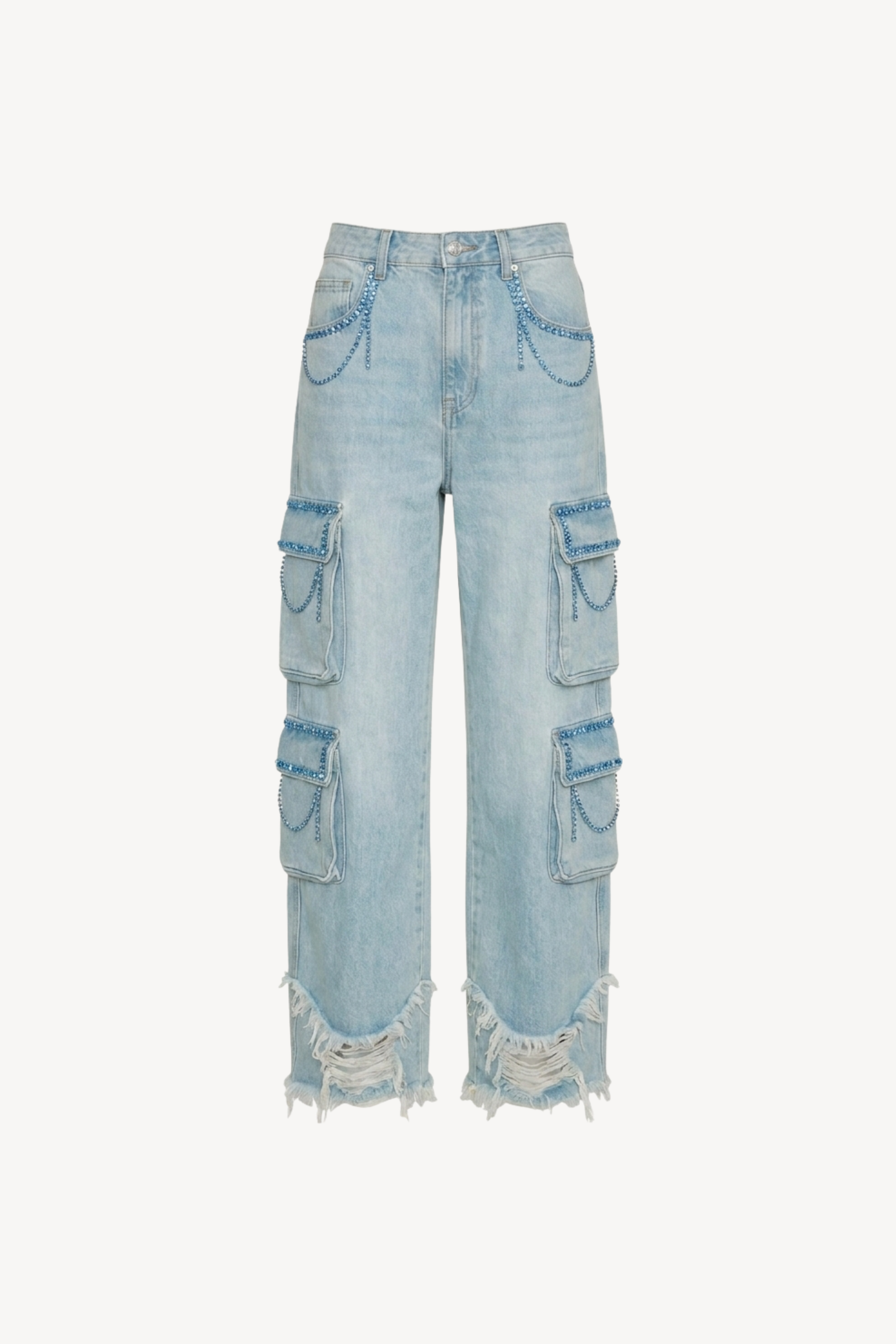 Light Blue Crystal Cargo Denim Jeans