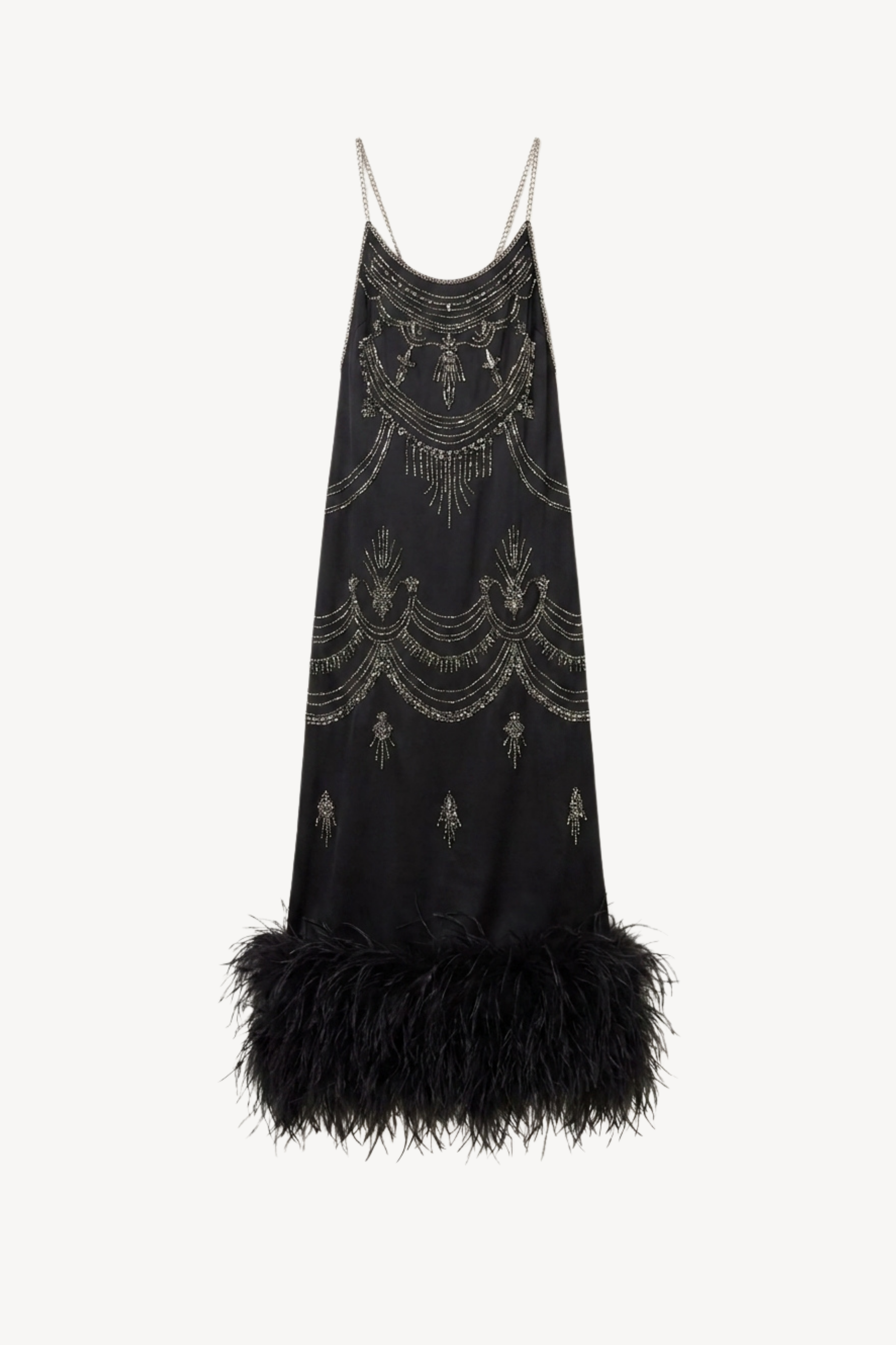 Black Embellished Feather Maxi Dress