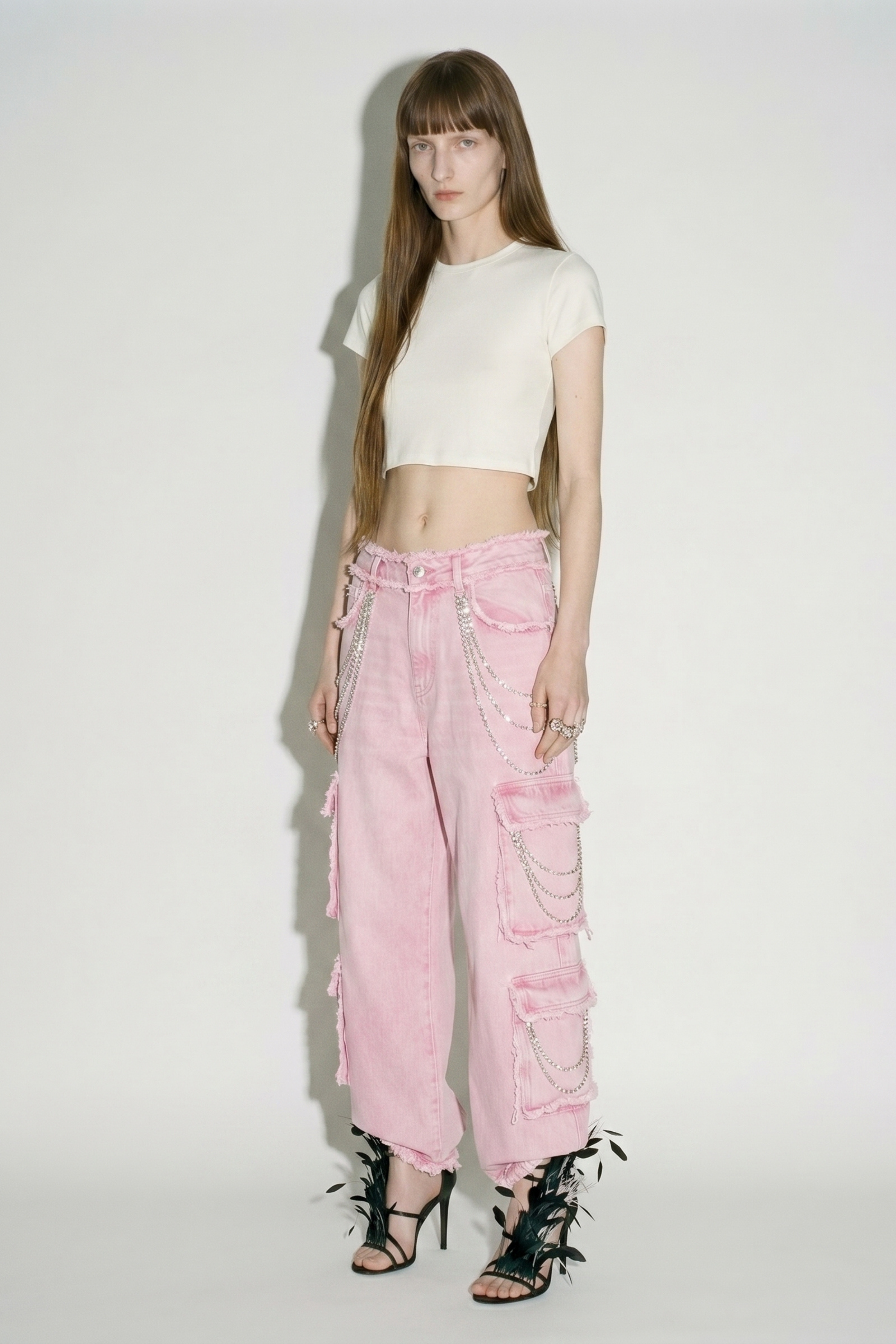 Pink Crystal Cargo Denim Jeans