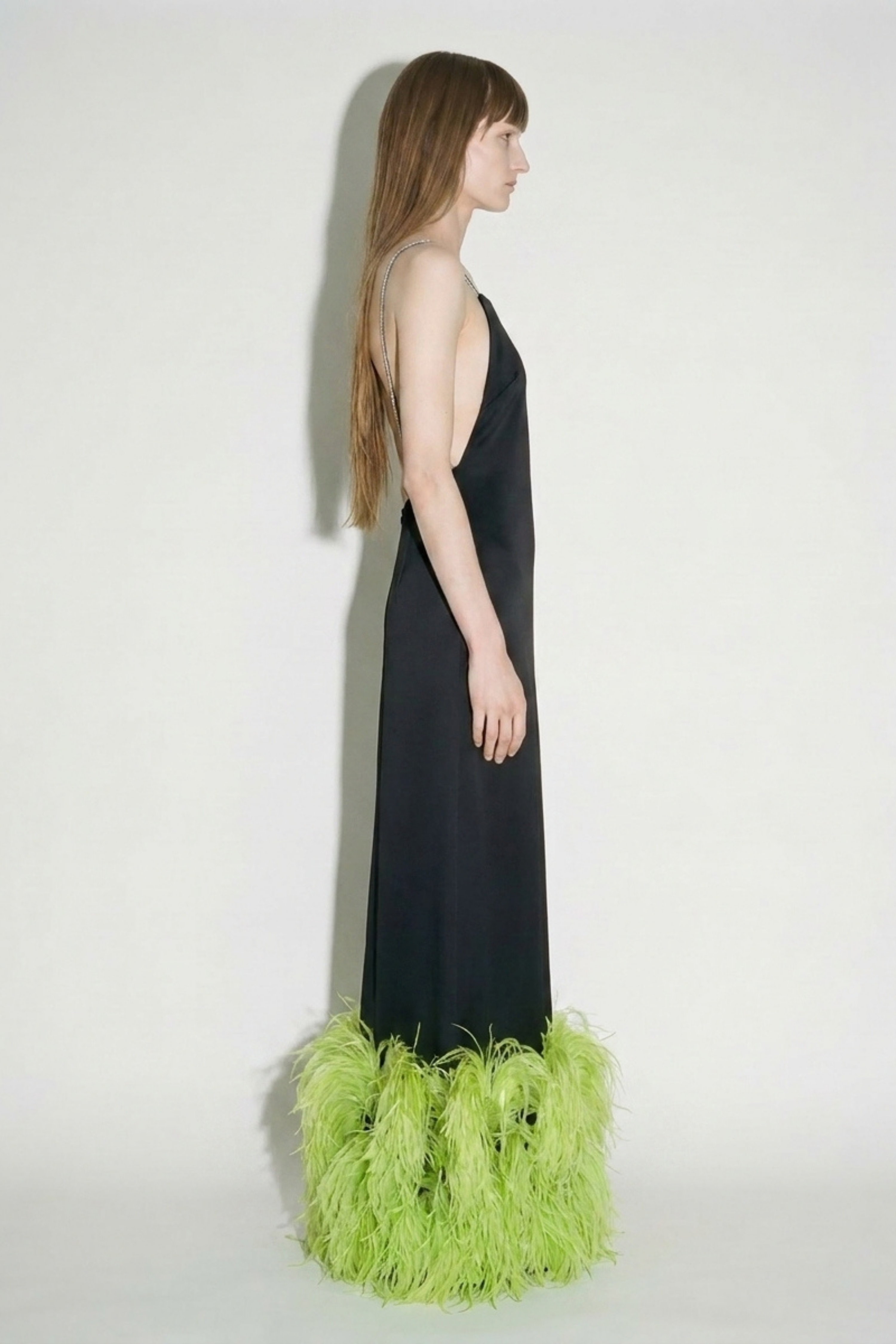 Black Lime Feather Maxi Dress
