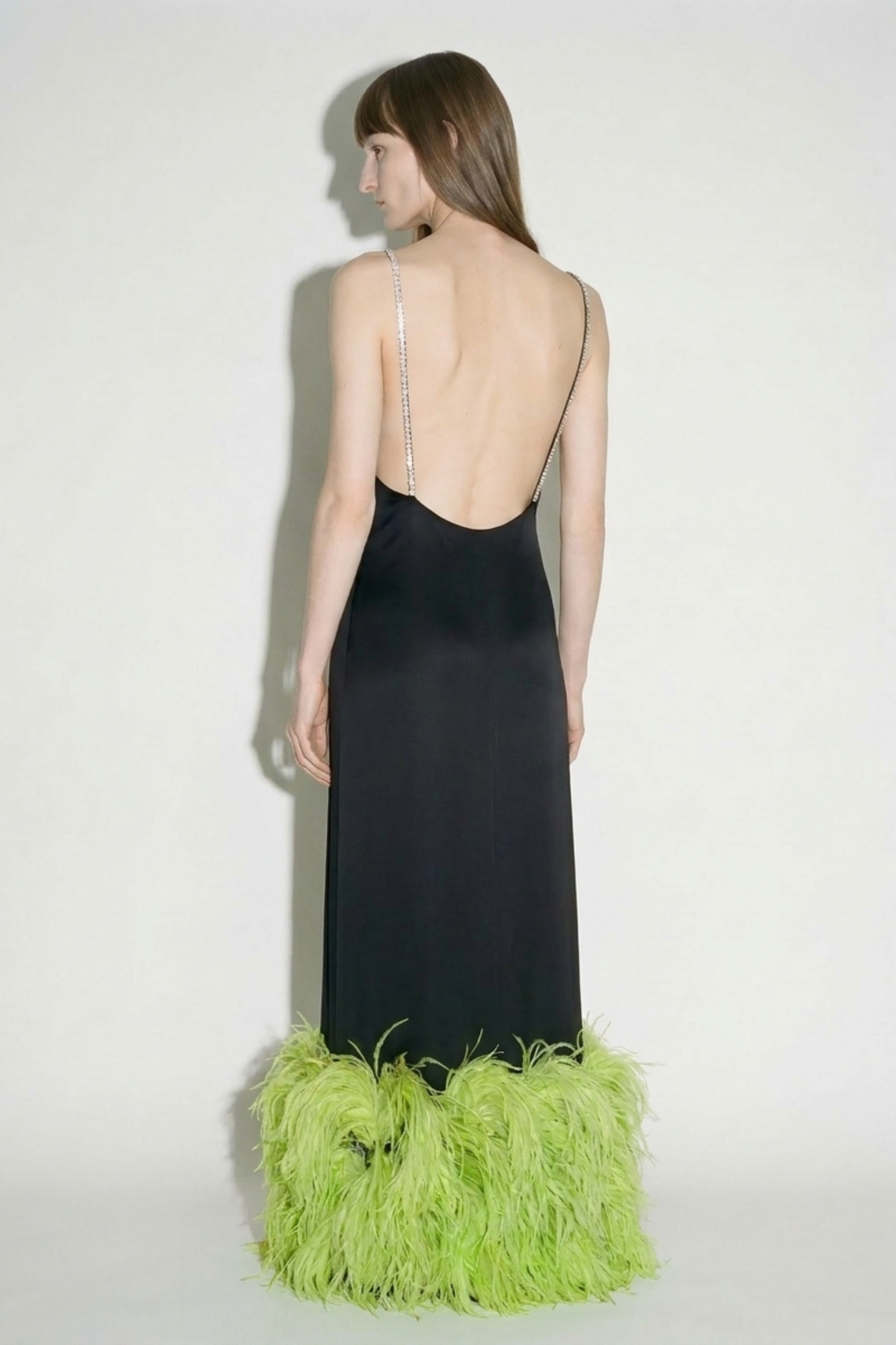 Black Lime Feather Maxi Dress