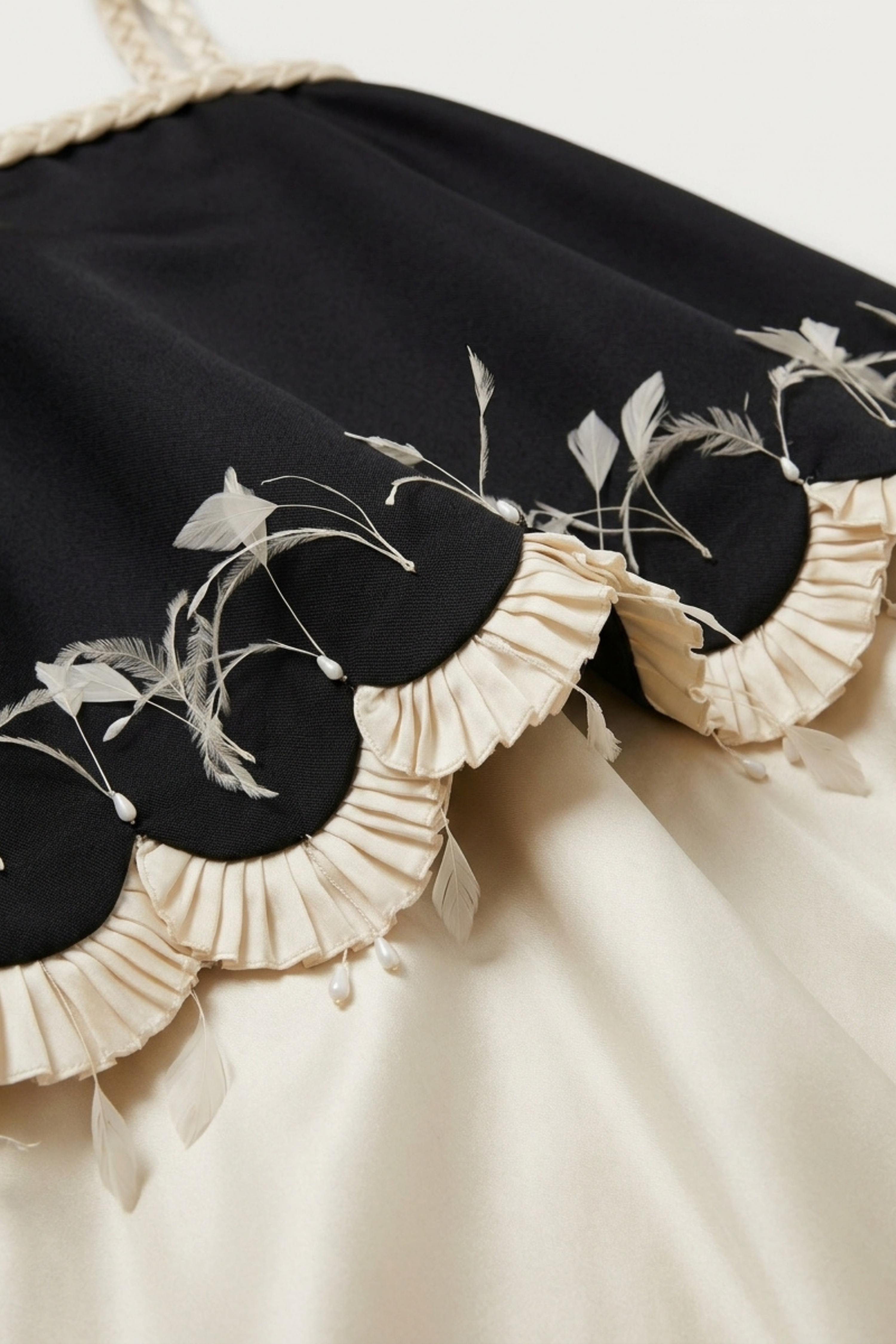 Black Ivory Braided Trim High-Low Dress