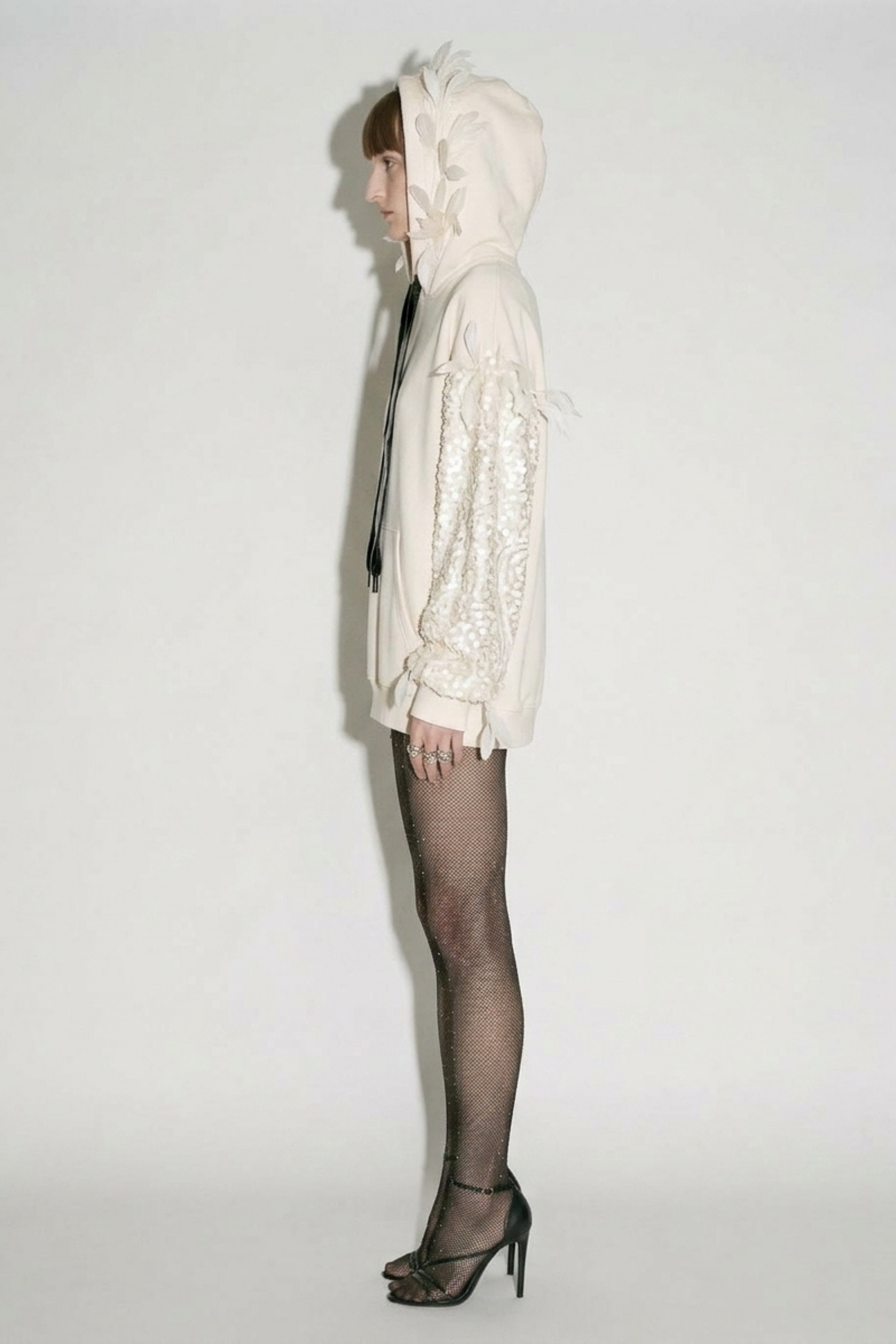 Ivory Sequin Feather Hoodie