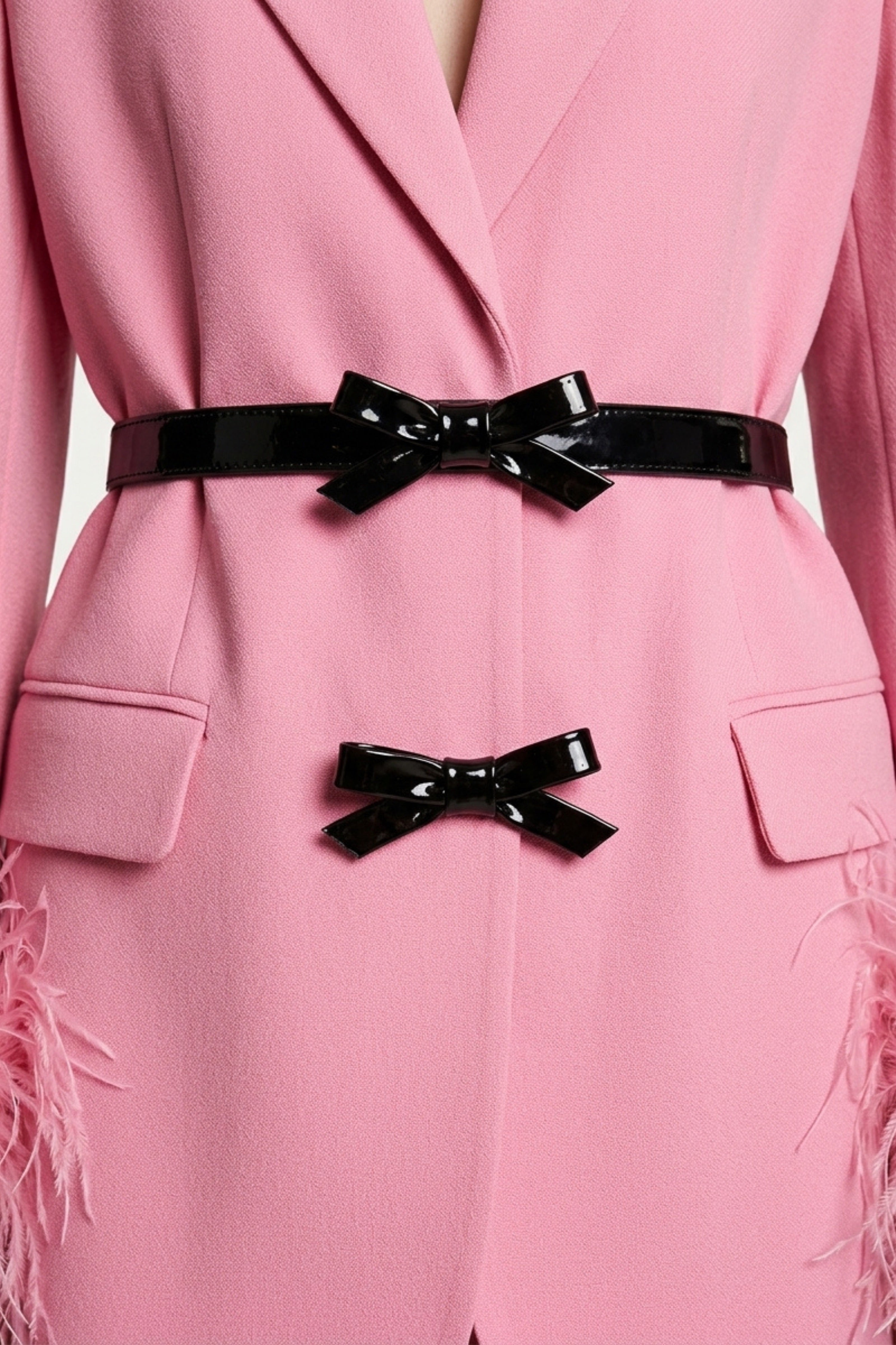 Pink Bow Feather Cuff Blazer