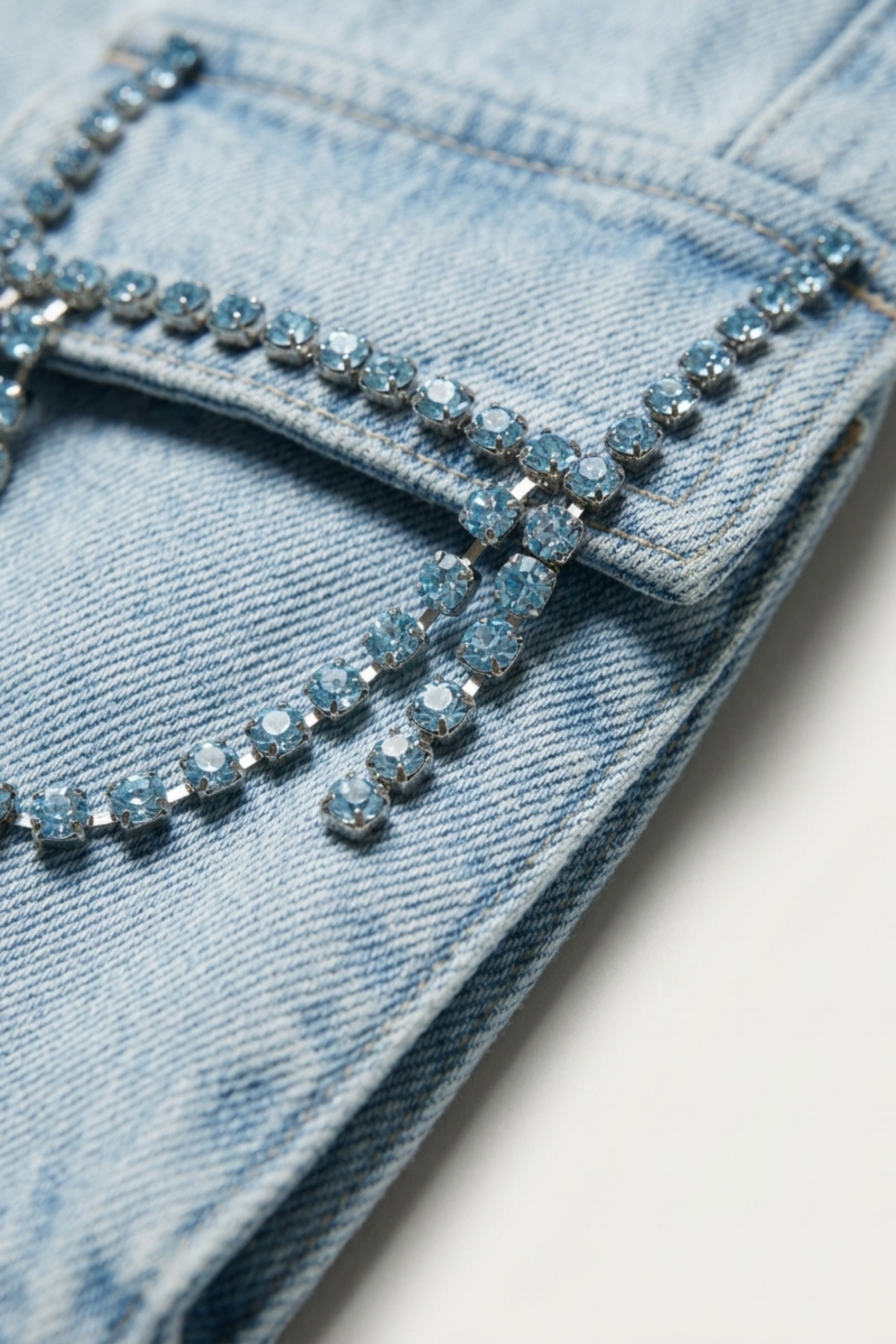Light Blue Crystal Cargo Denim Jeans