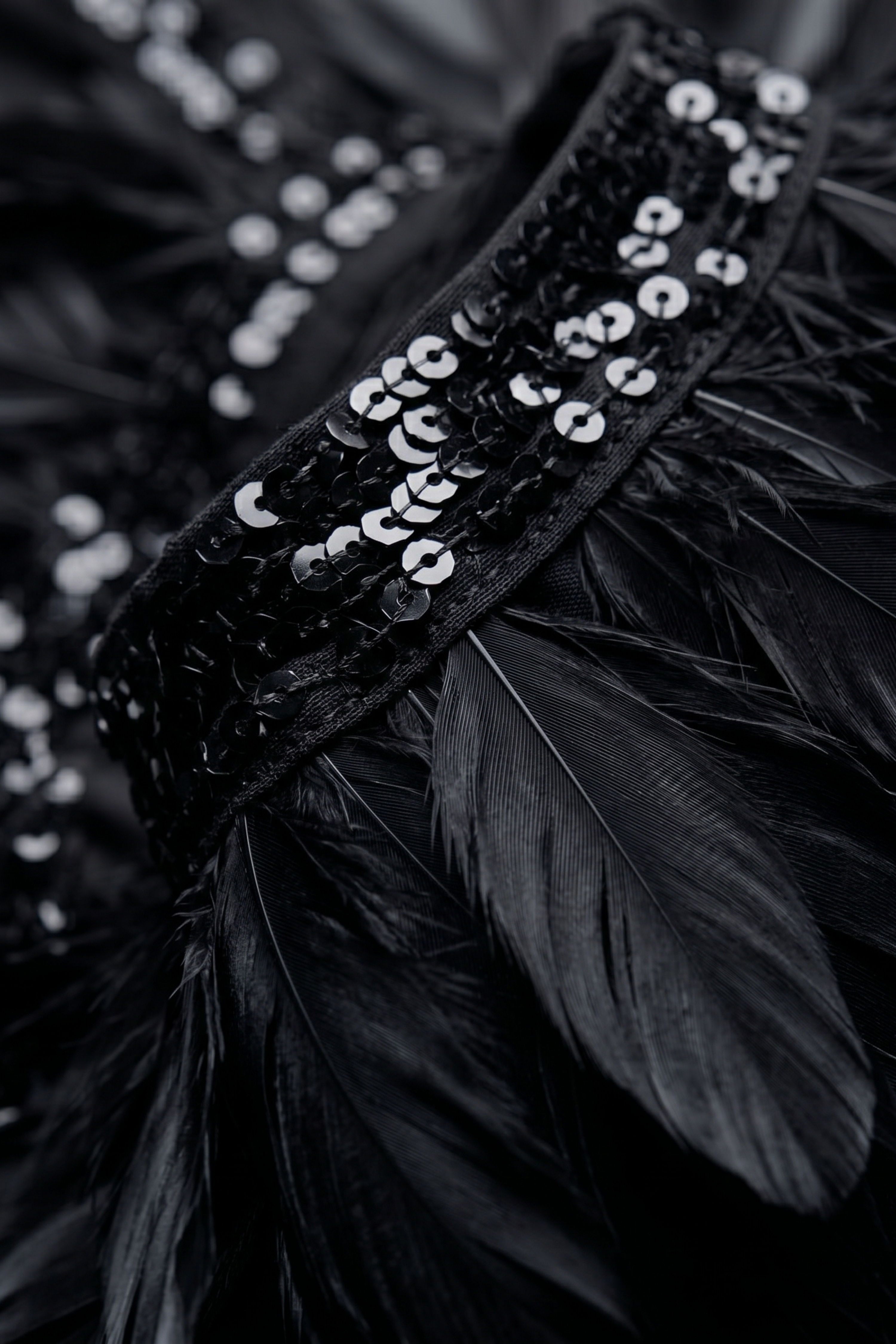 Black Feather Sequin Peplum Top