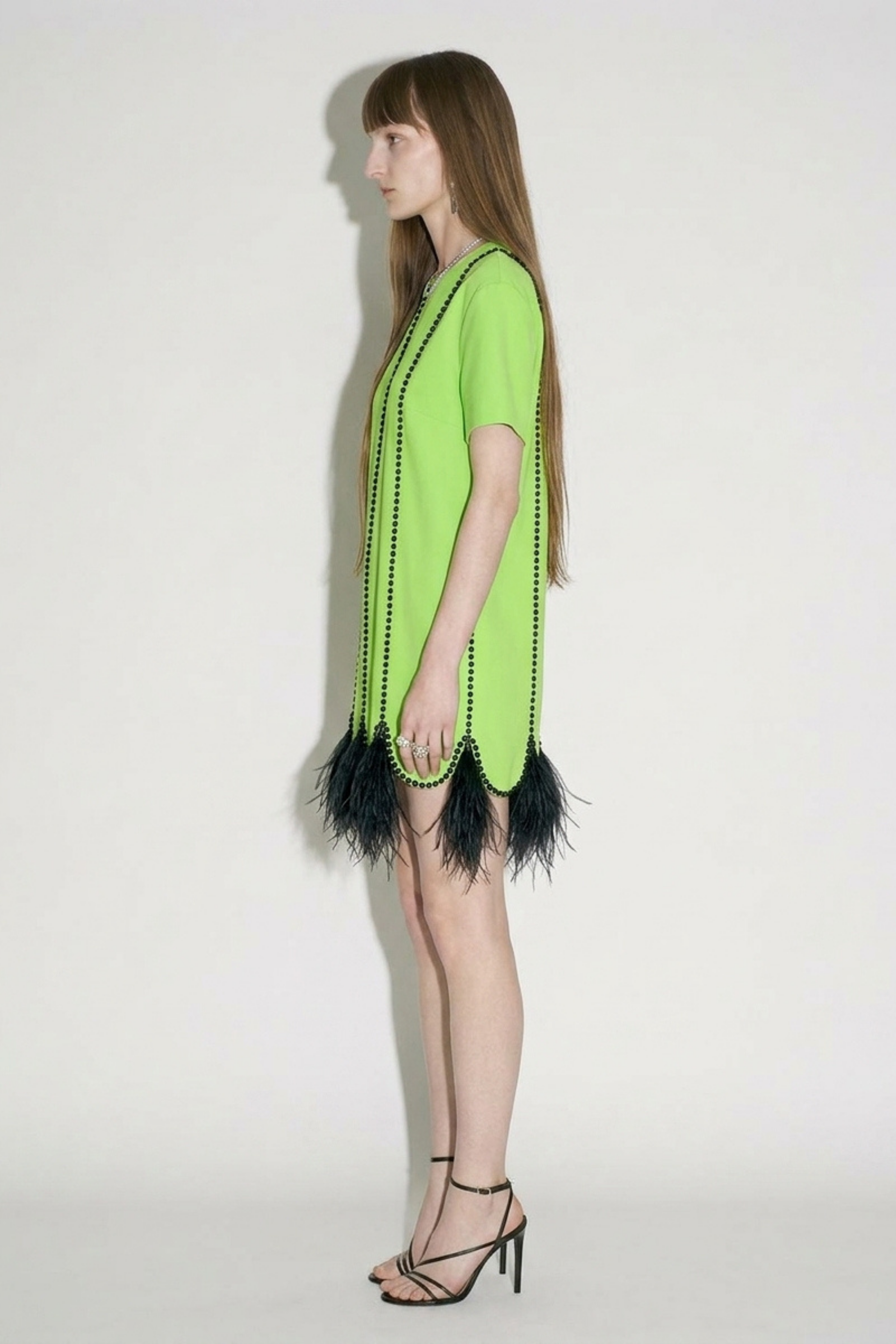 Lime Feather Trim T-Shirt Mini Dress