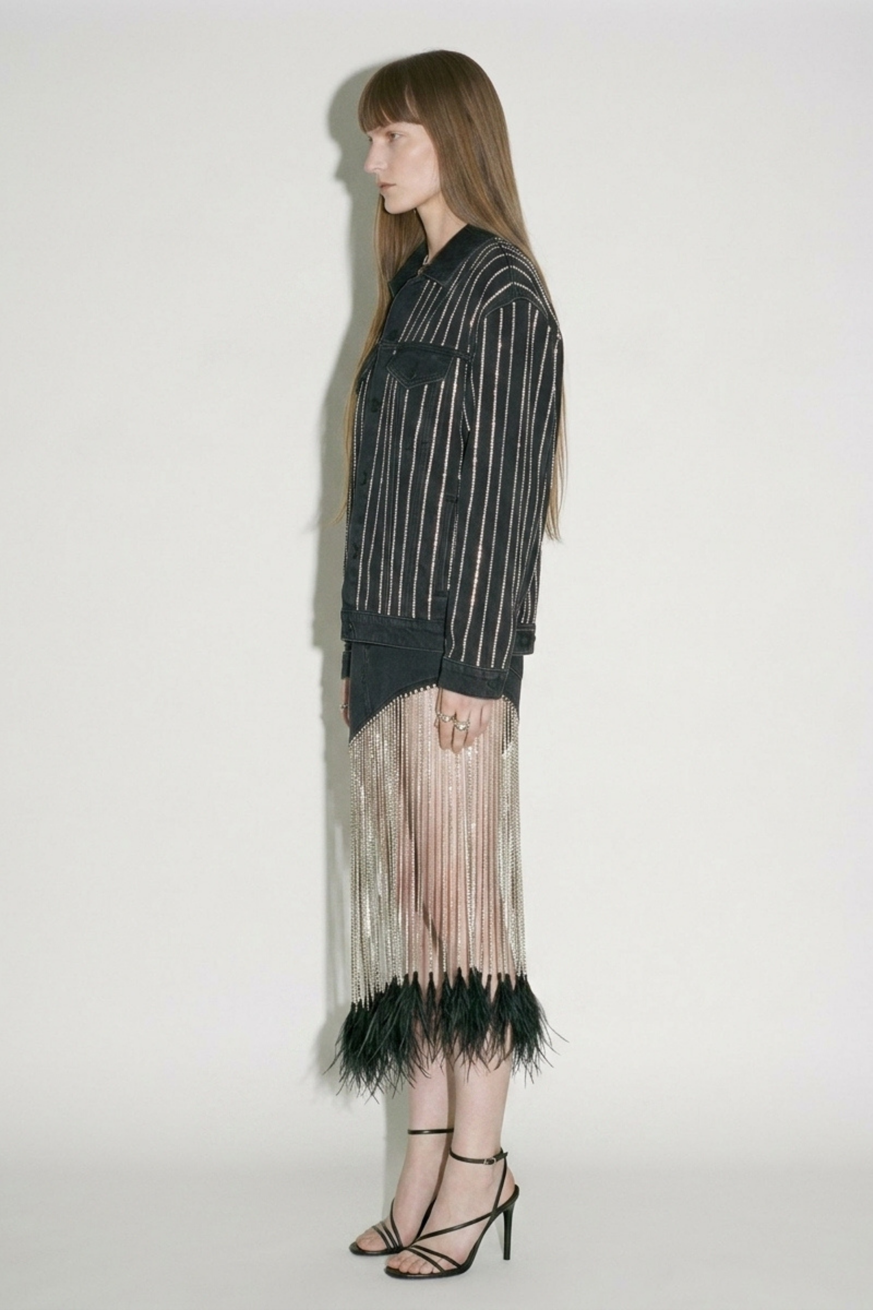 Denim Fringe Midi Skirt