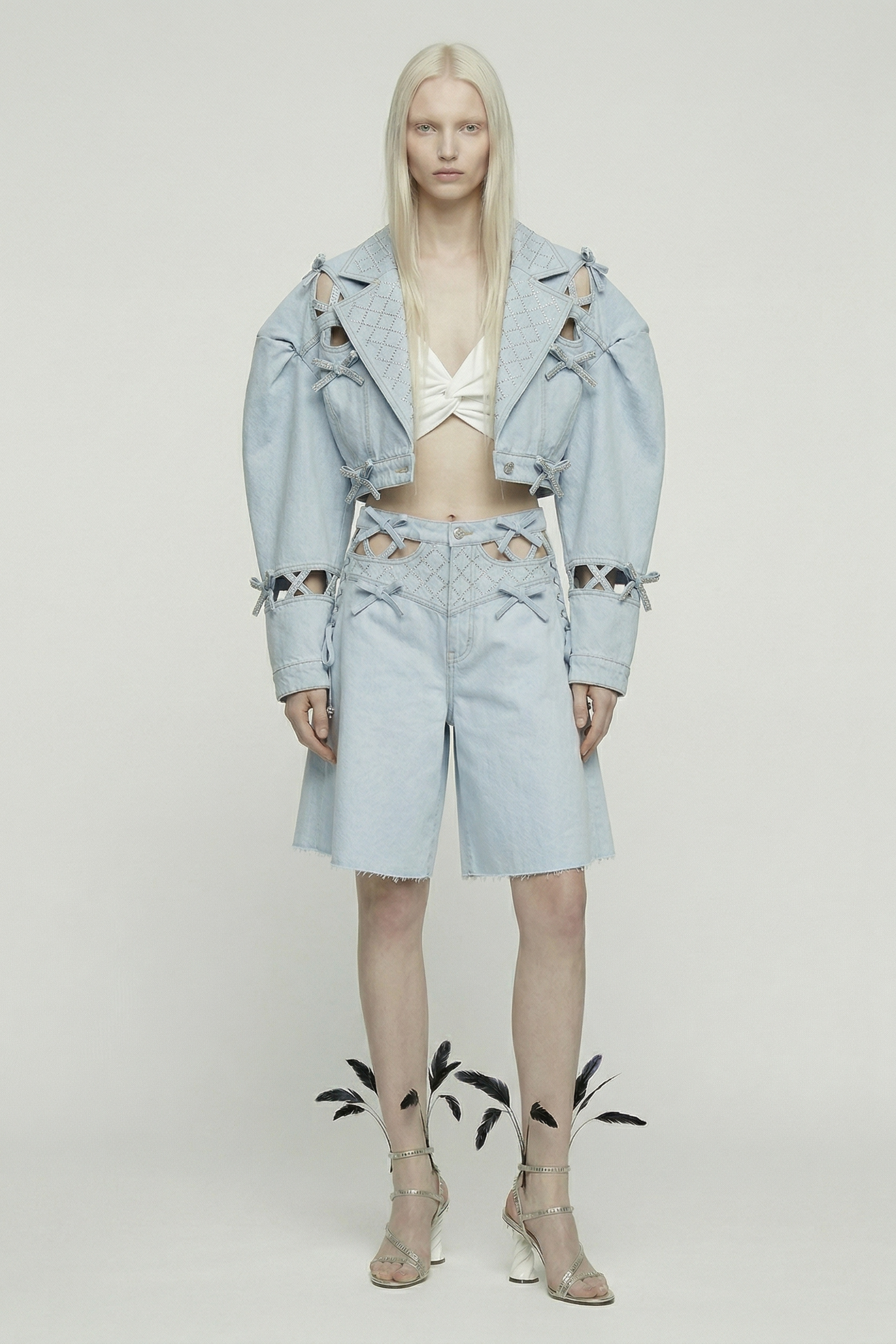 LOULOU Cropped Denim Jacket in Light Blue - photo 2