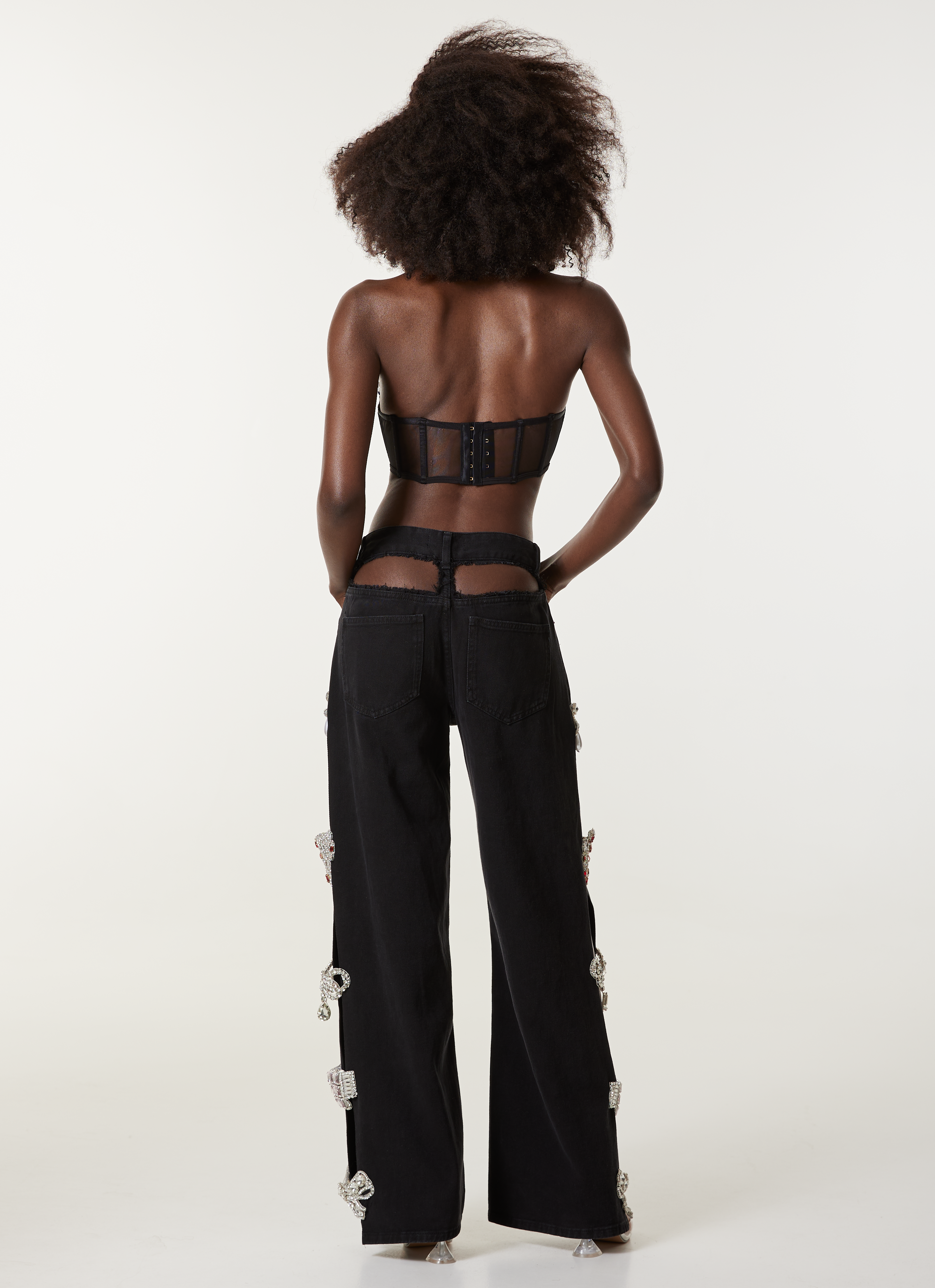 LOULOU Black Cut-Out Crystal Denim Jeans - photo 4