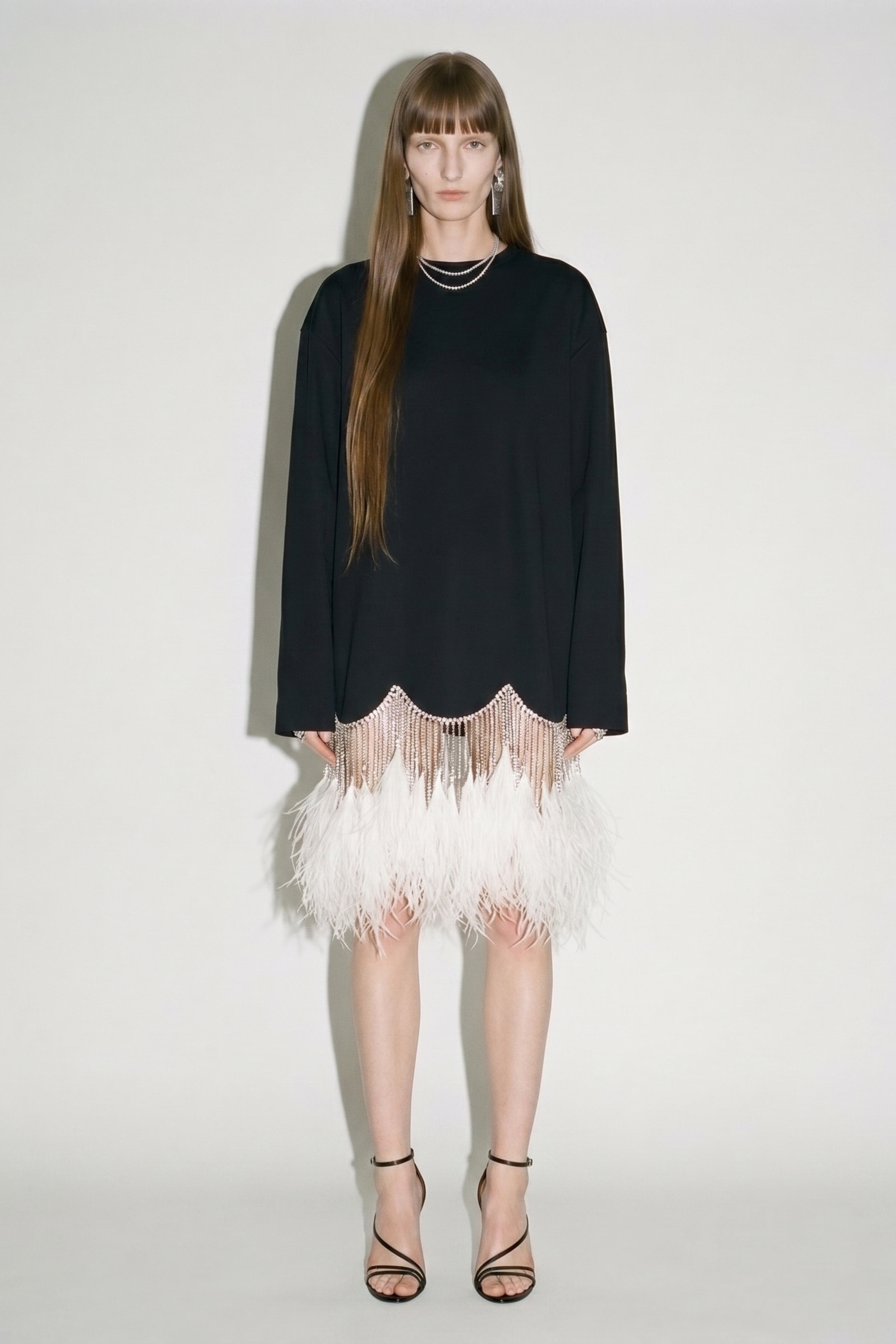 long sleeve feather mini dress Black Crystal Organza Collection Size:4 US the Mayra Cocktail Mini Minette Chiffon Dress-POWDER BLUE