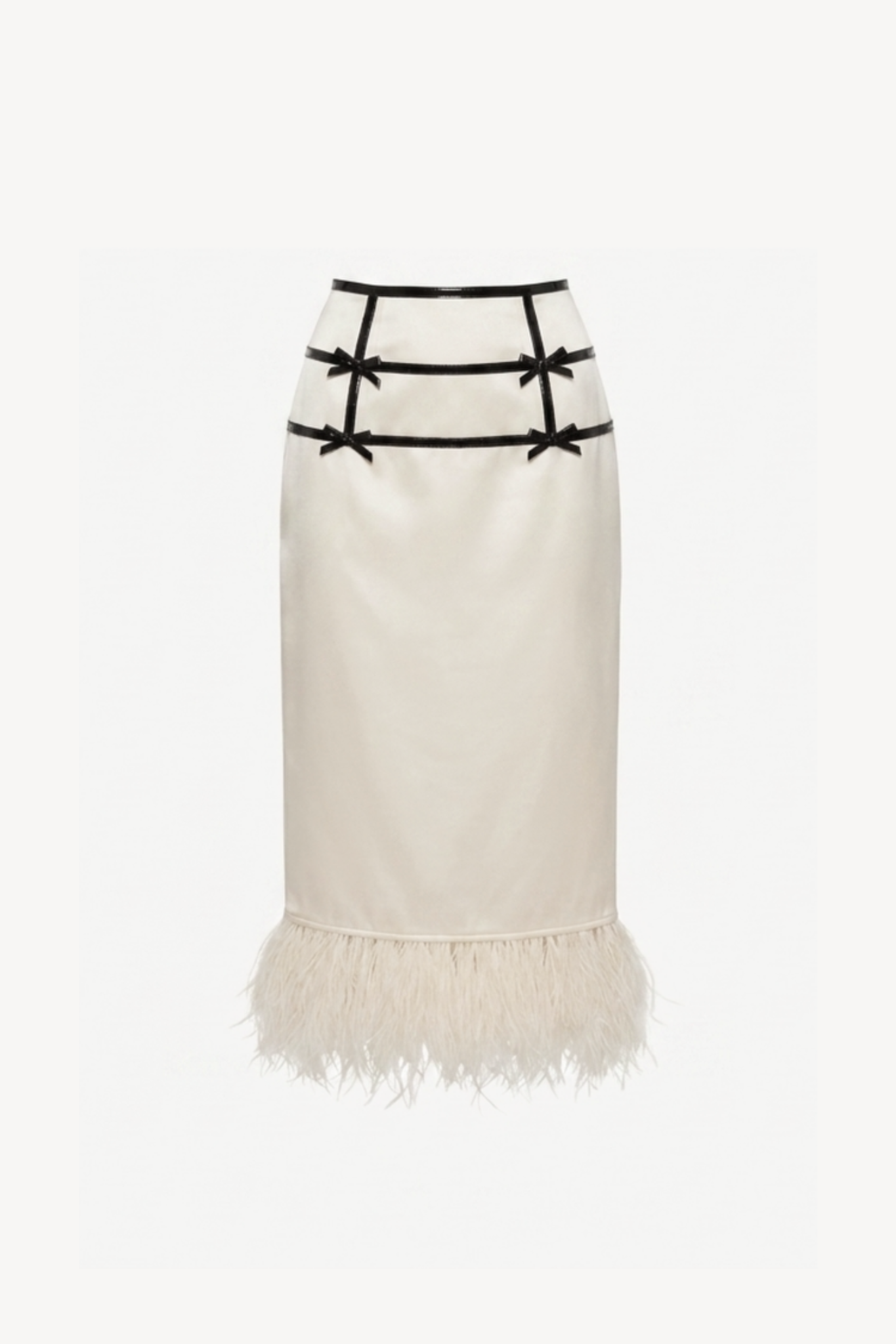 Ivory satin bow feather trim midi skirt product image