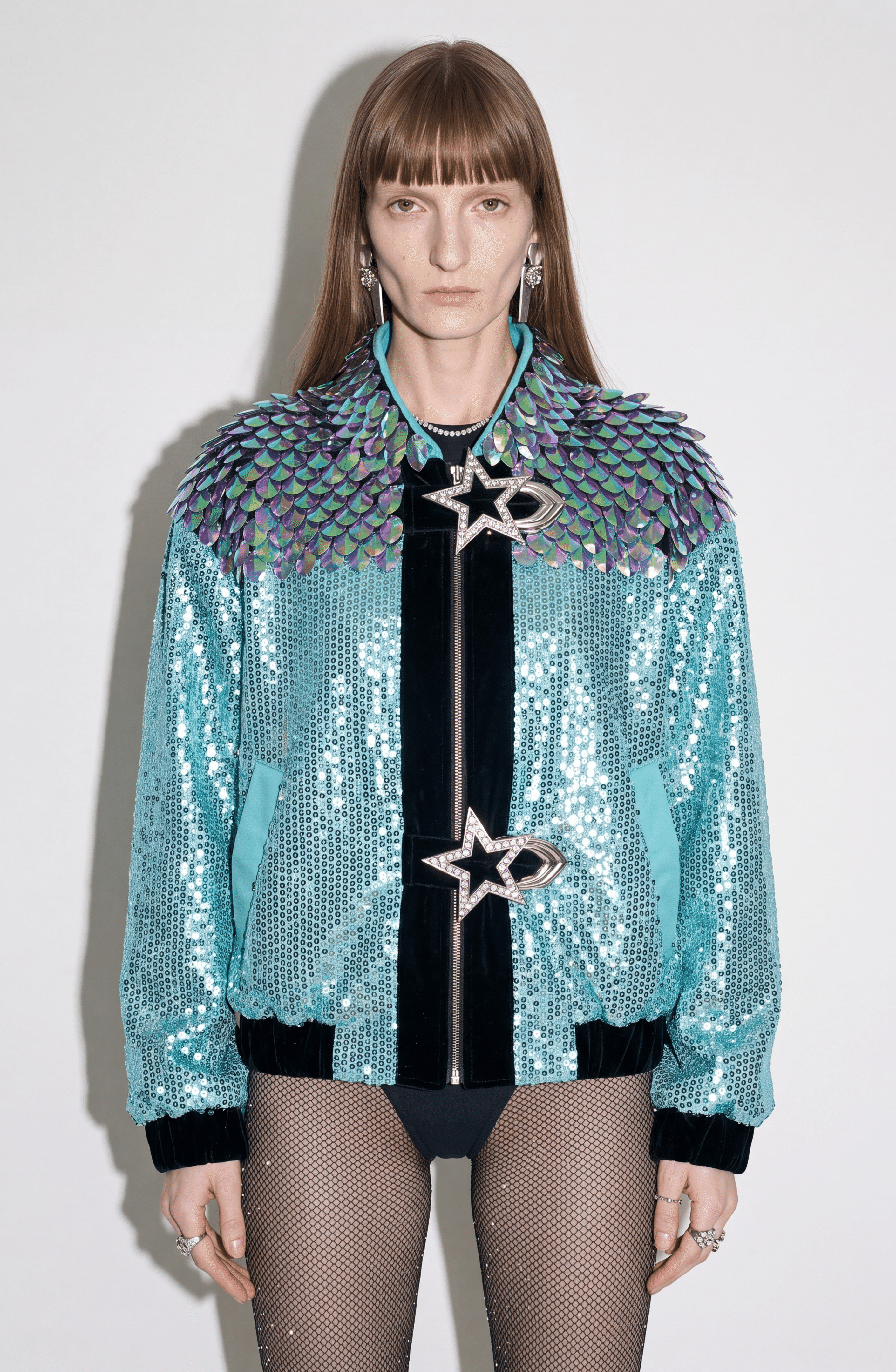 Sequin Star Buckle Bomber Jacket