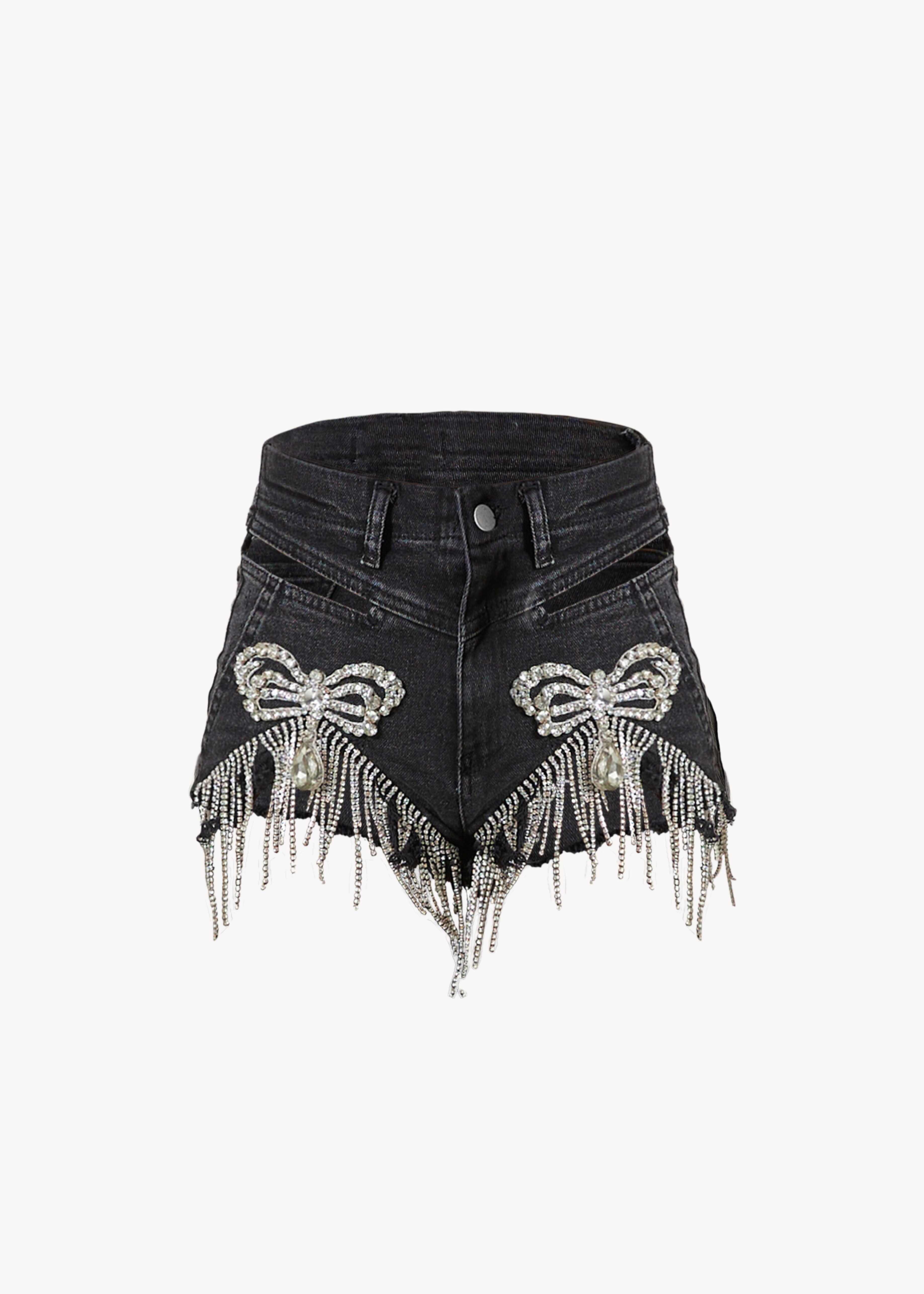 LOULOU Black Crystal Denim Shorts - photo 1