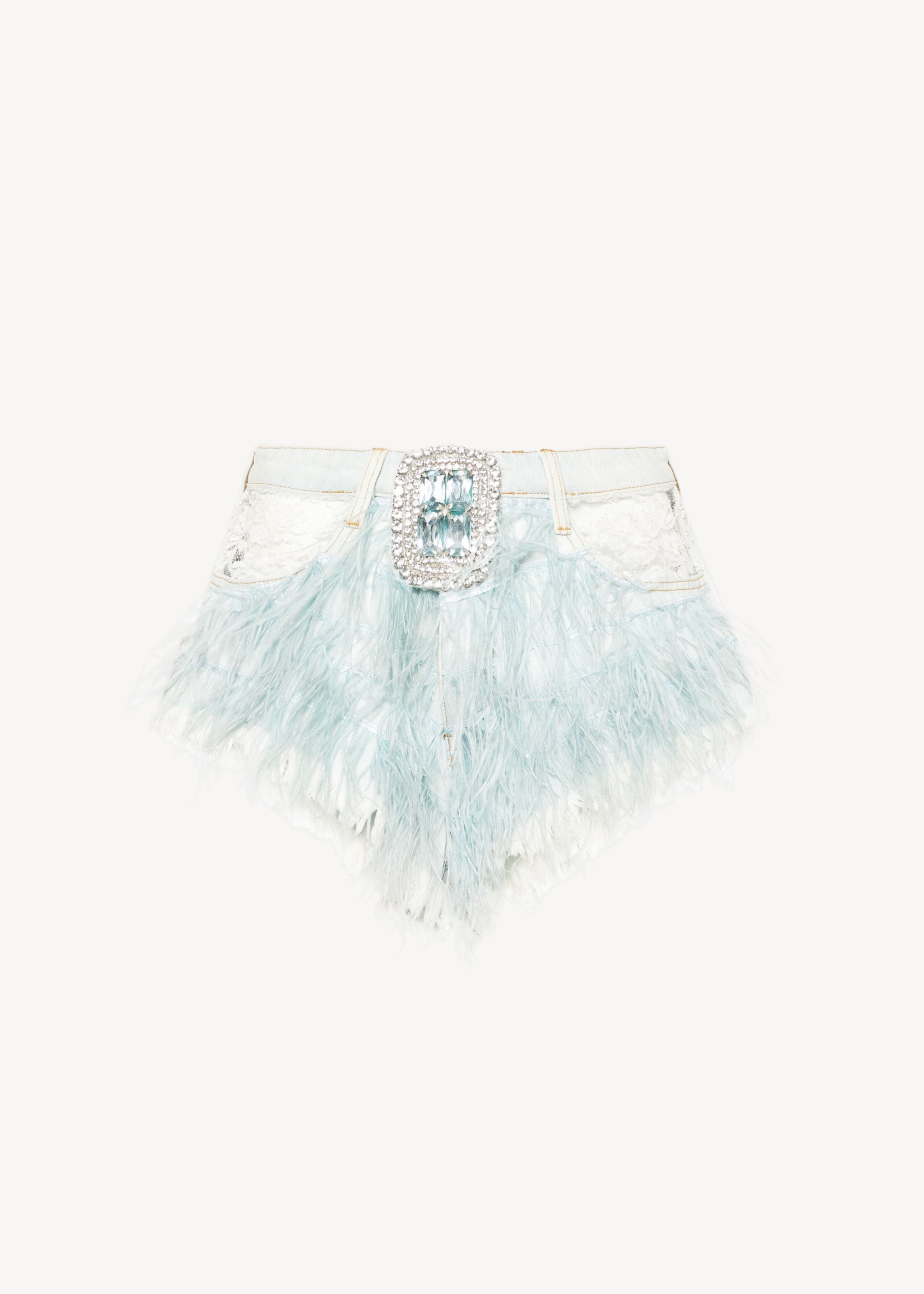 LOULOU Light Blue Lace Insert Denim Shorts - photo 1